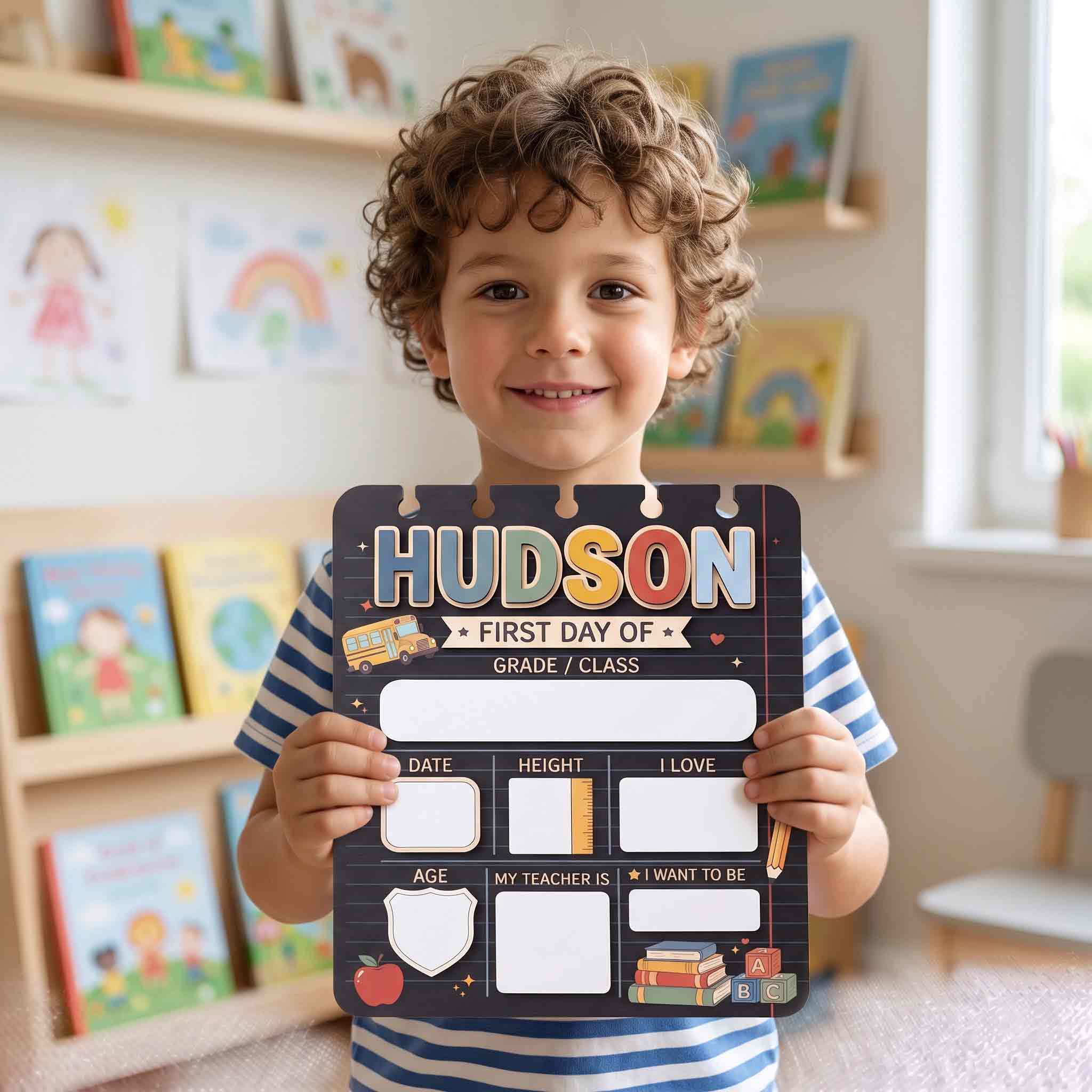 Personalized Grid Notebook Lines First & Last Day School Sign, Reusable Dry Erase Board, Back to School Sign
