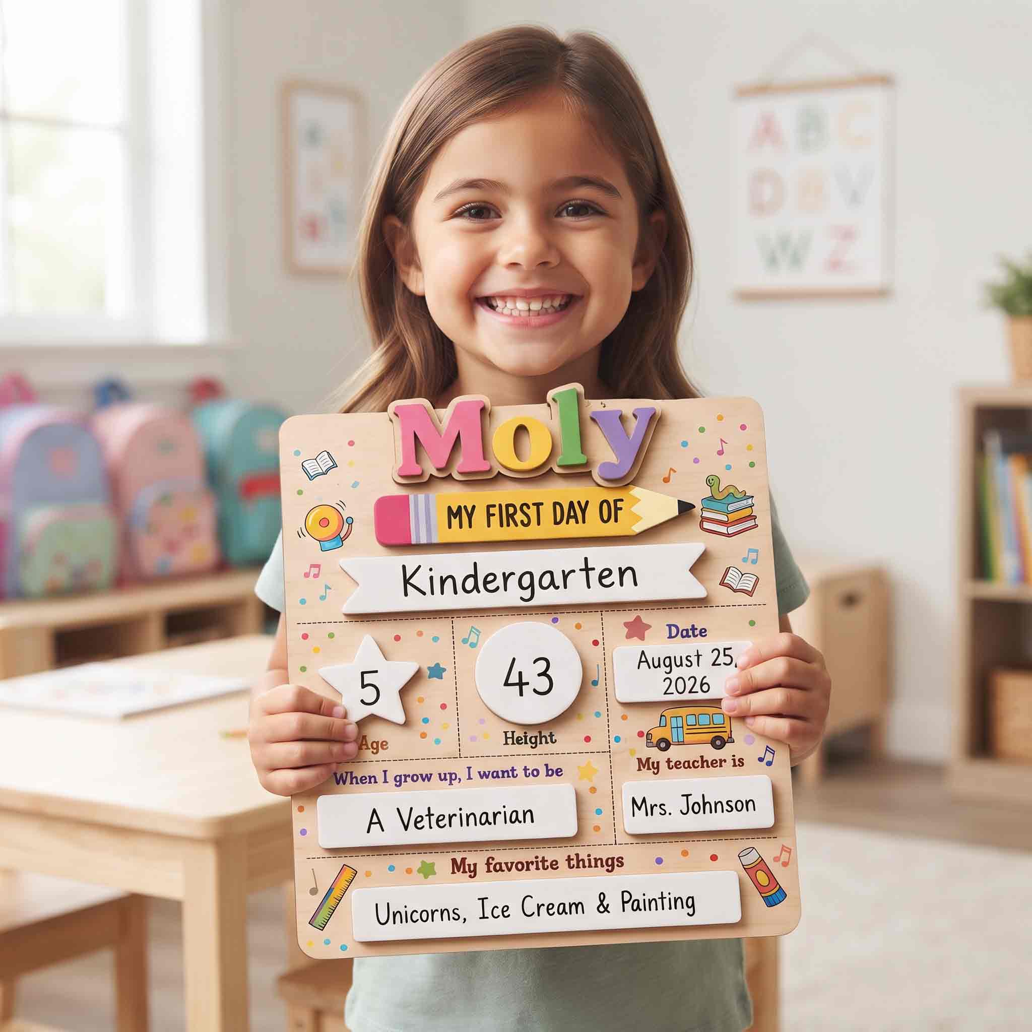 Personalized Playful School Icons First & Last Day School Sign, Reusable Dry Erase Board, Back to School Sign