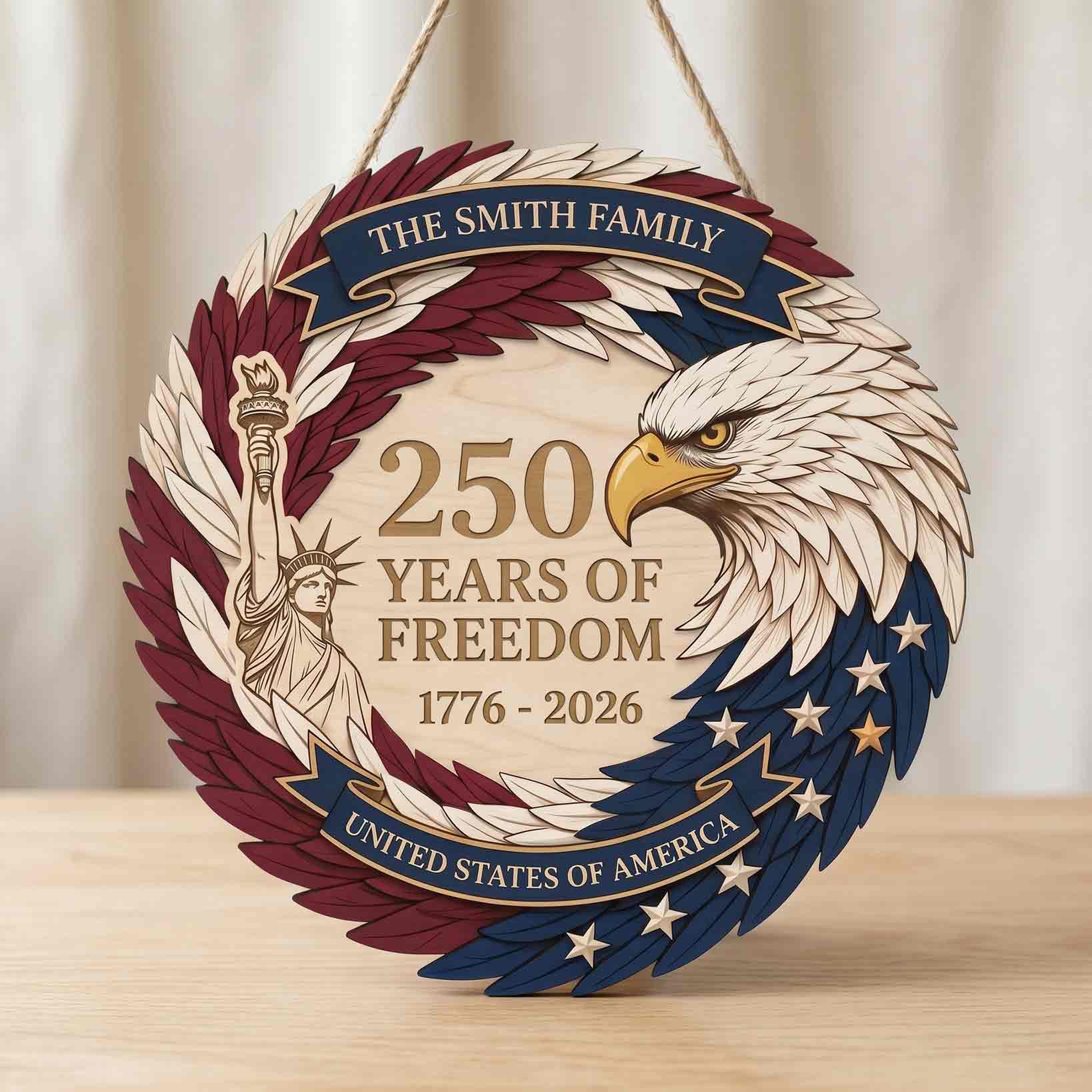 Personalized America 250 Wooden Sign Celebrating 250 Years of Freedom