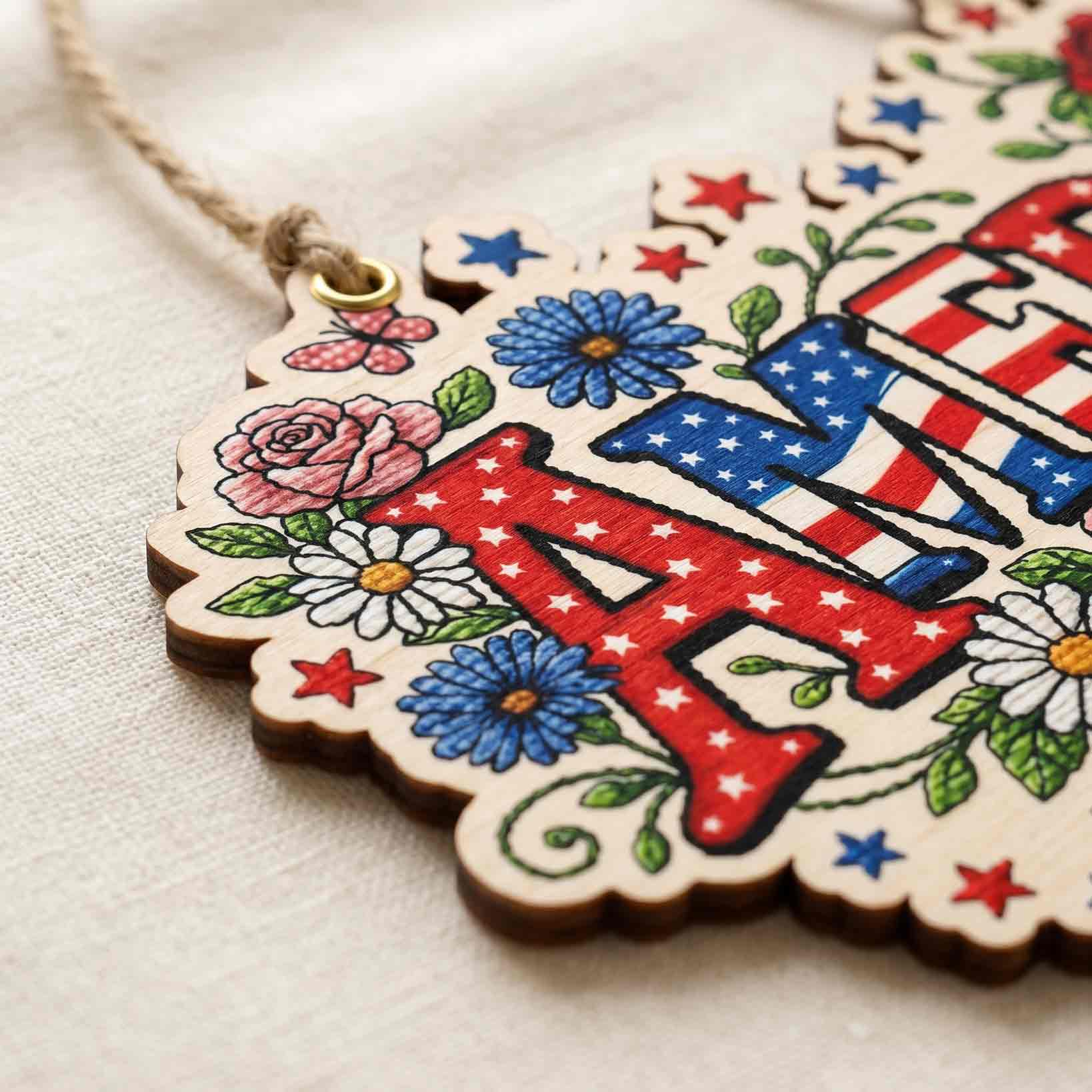 America 250 Years Patriotic Cross Stitch 1776-2026 Wooden Sign