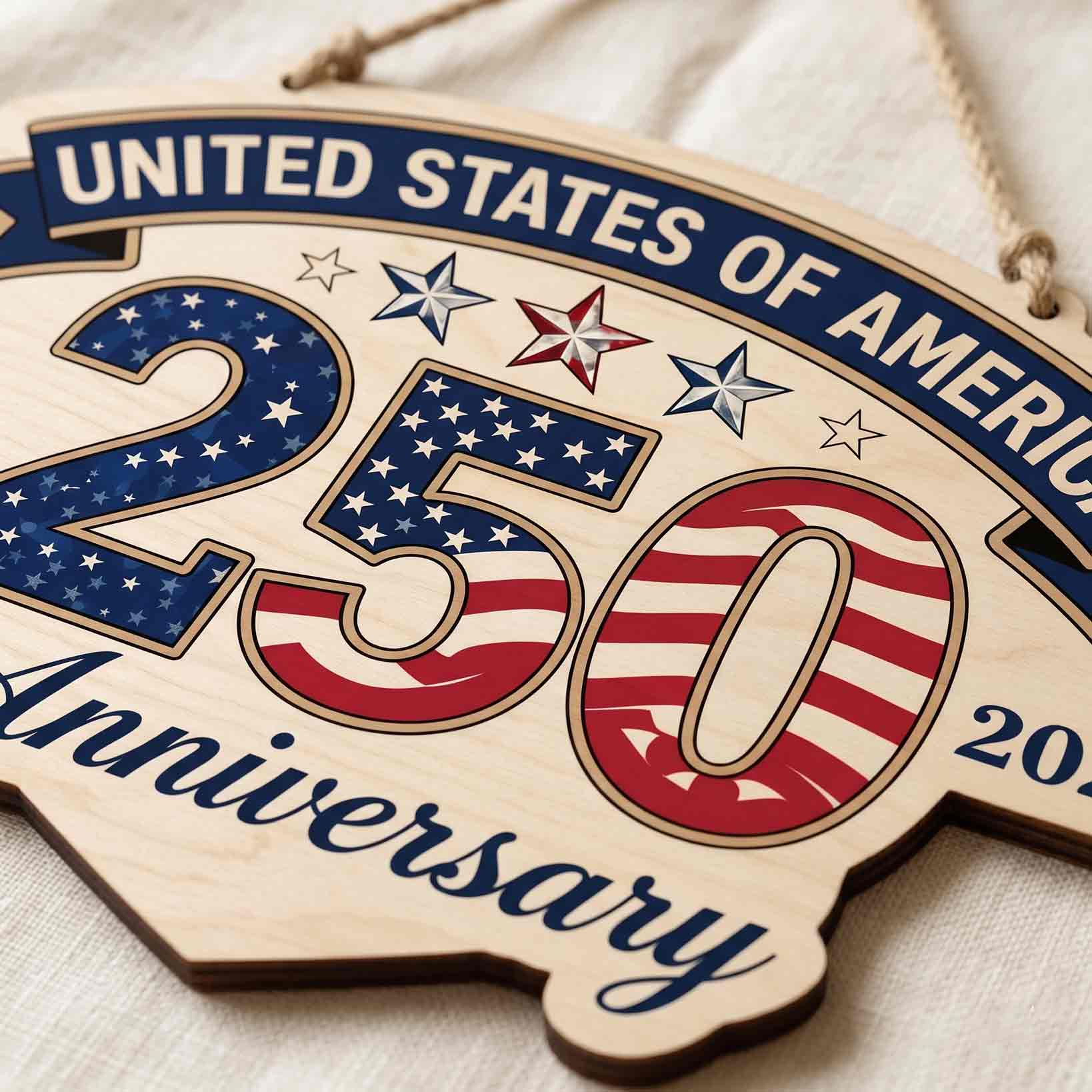 United States of America 250th Anniversary Wooden Sign Patriotic Decor
