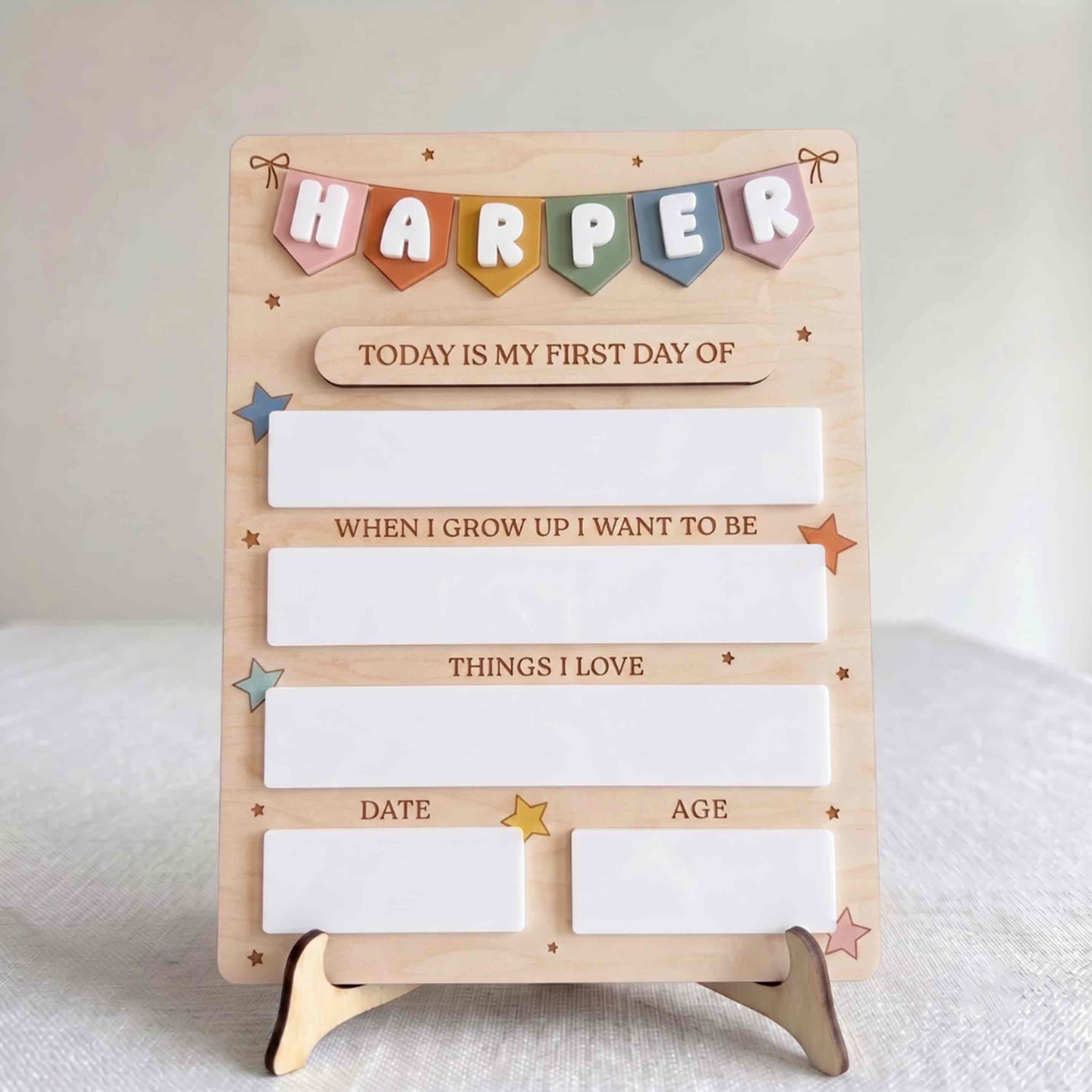 Personalized Pastel Pennant Banner First & Last Day School Sign, Reusable Dry Erase Board, Back to School Sign