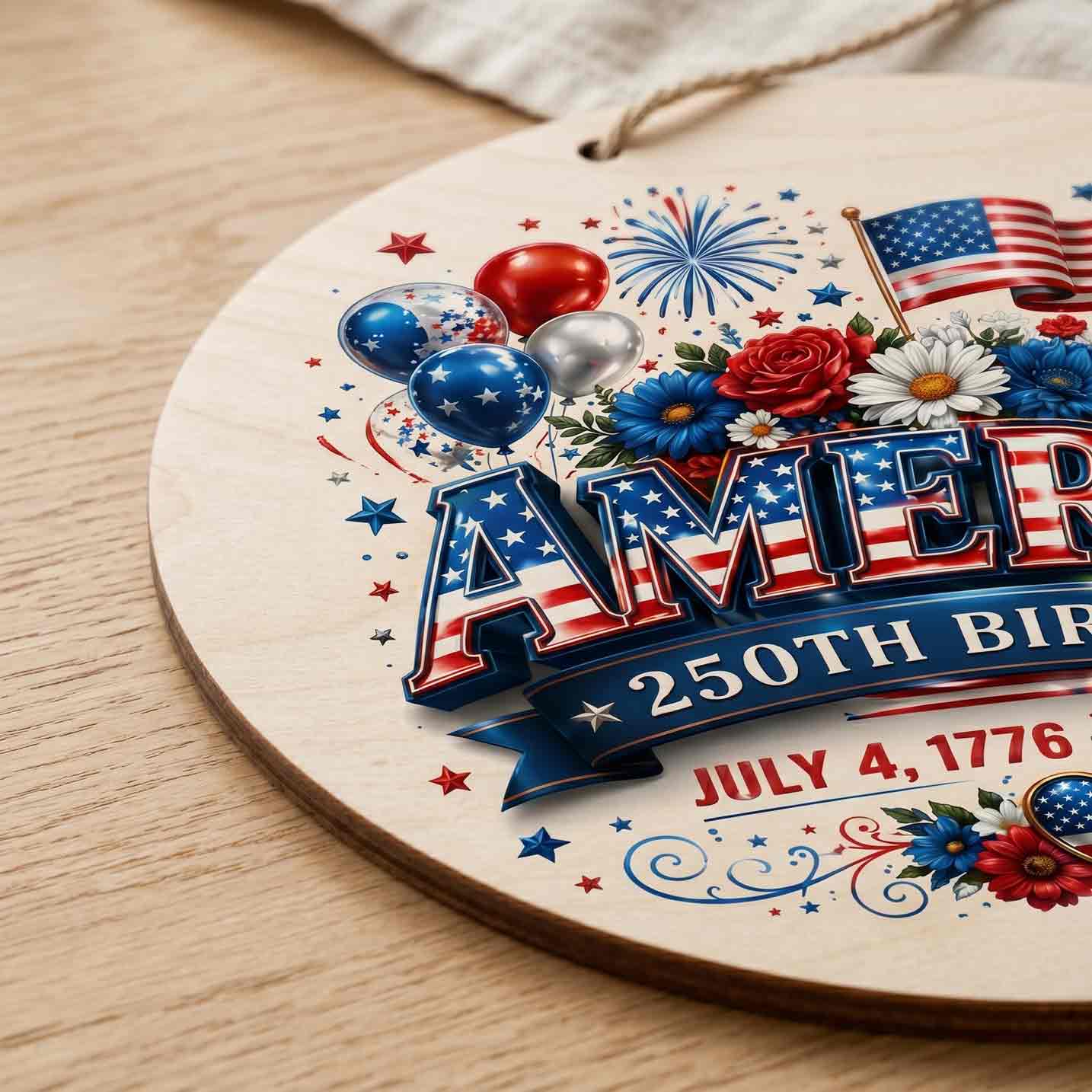 America 250th Birthday Patriotic Celebration Decor Wooden Sign