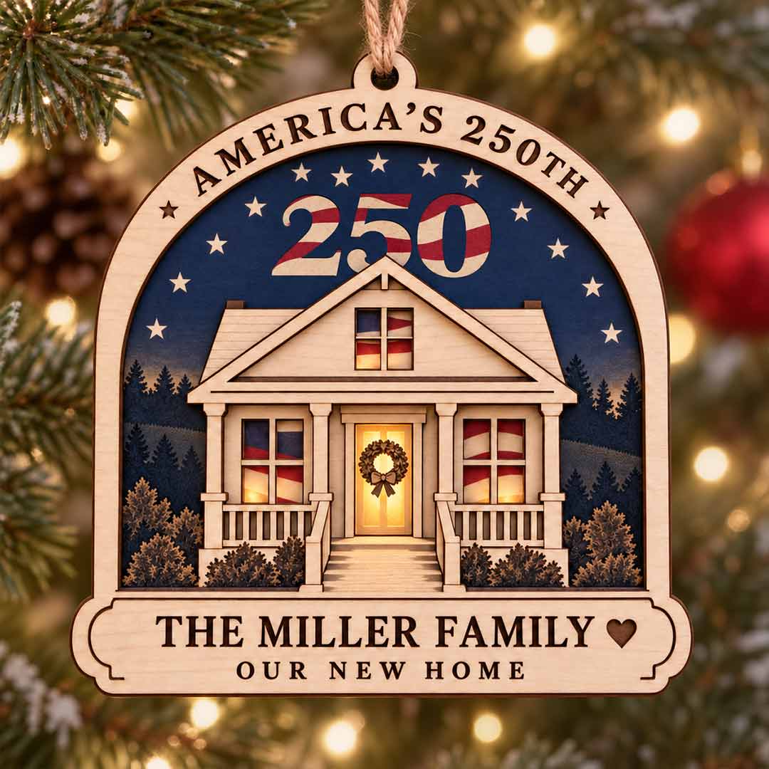 America's 250th Our New Home Personalized Custom Name New Home 2-Layer Wooden Christmas Ornament for First Christmas in Our New Home