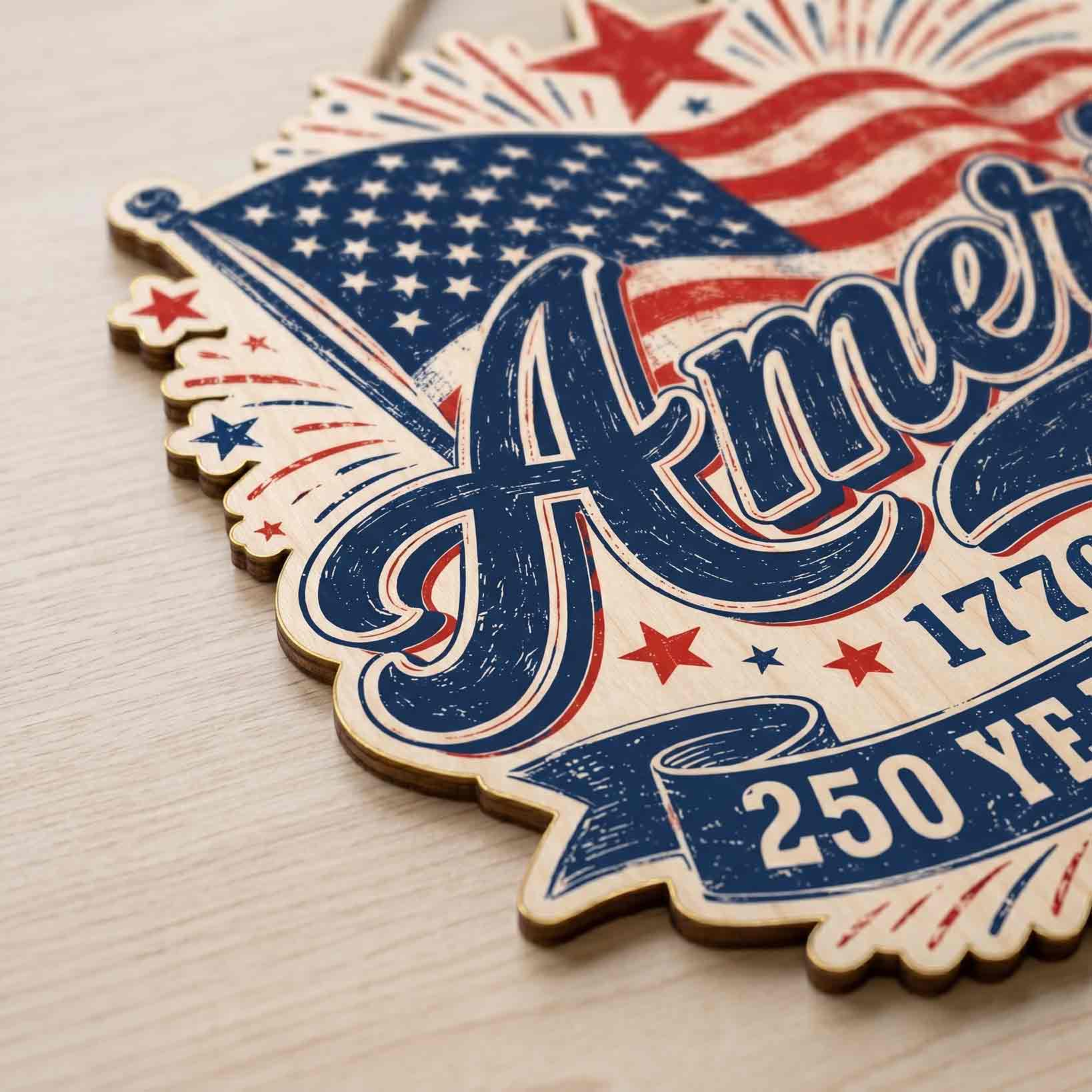Faith Freedom 250th Anniversary Christian Patriotic Decor Wooden Sign