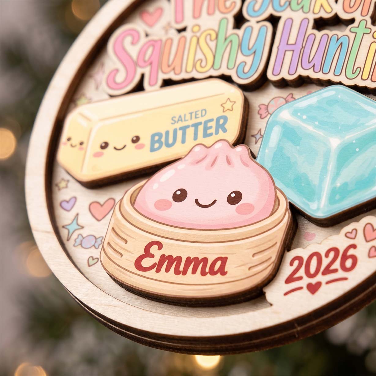 Pastel Squishy Hunting Butter Custom Name Date Wooden Ornament Squishy