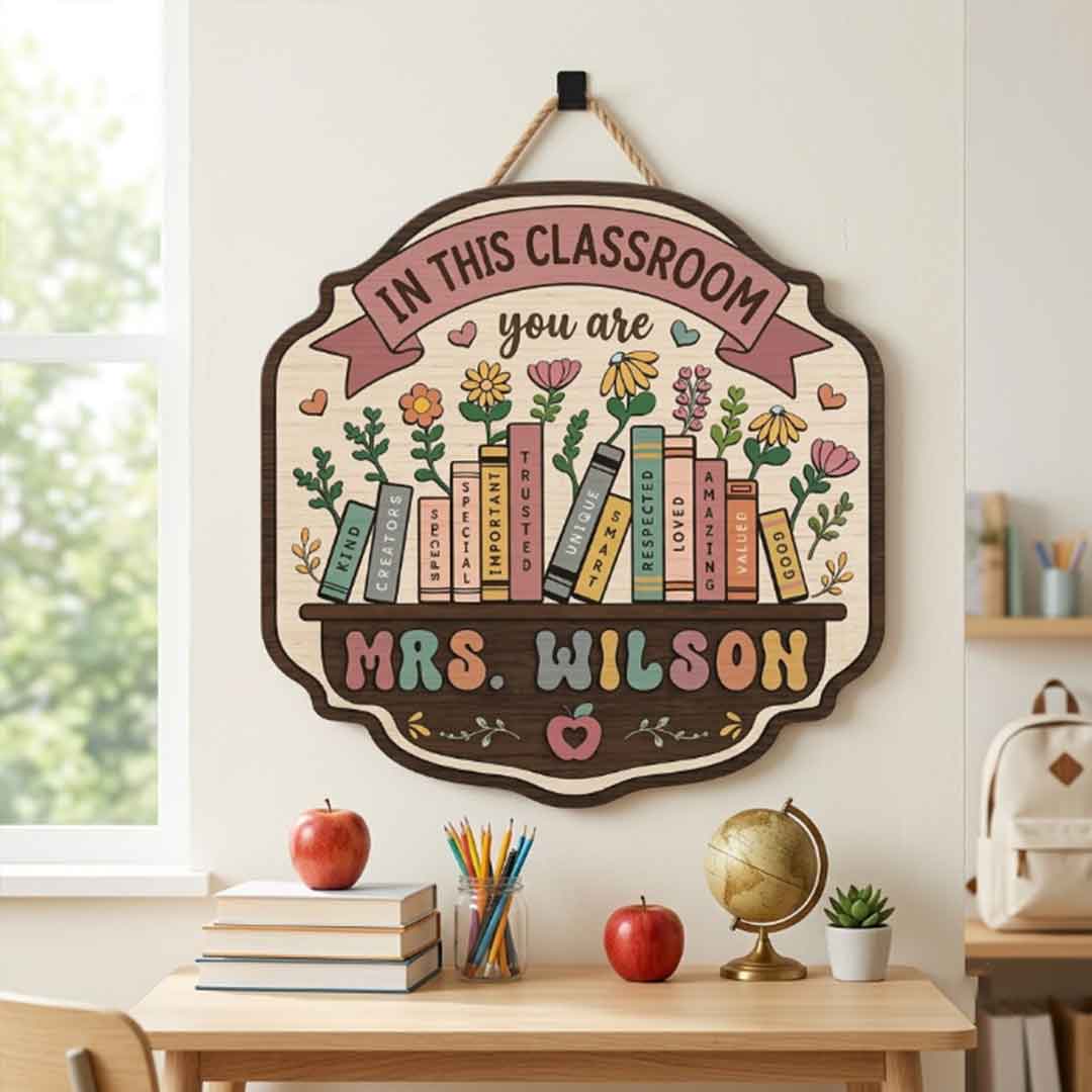 Personalized Teacher Name Wooden Sign Door Hanger Classroom Rules Sign Wooden Classroom Decor, Back to School Sign
