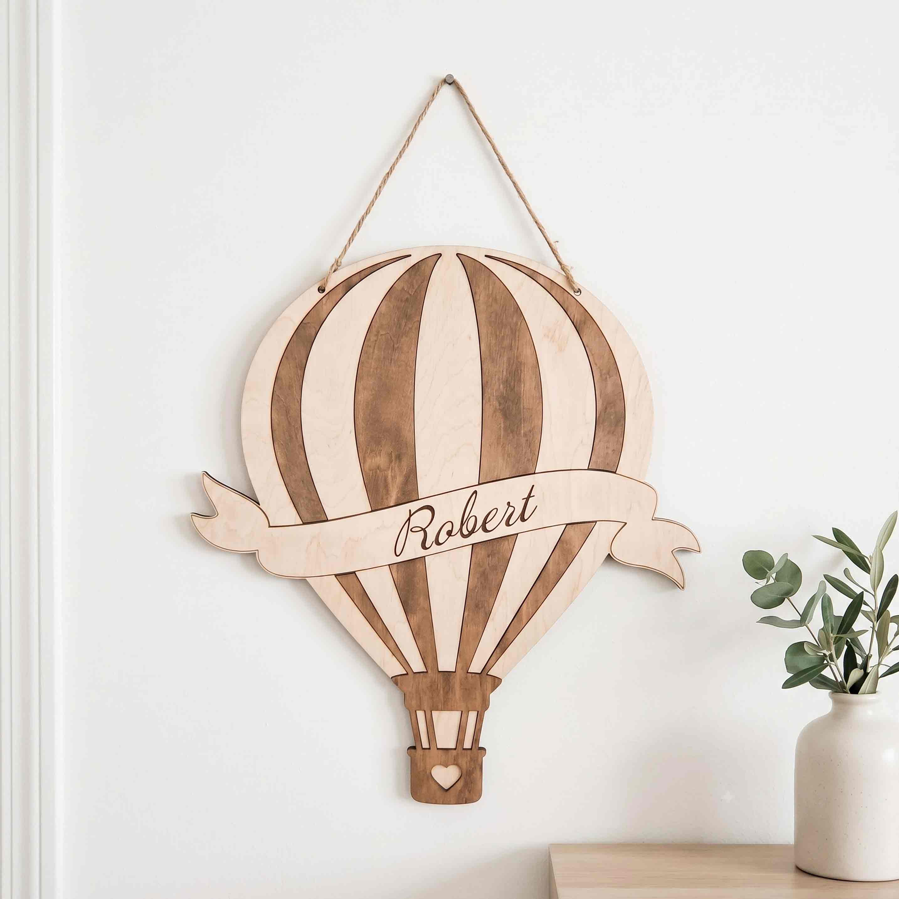 Personalized Hot Air Balloon Nursery Name Sign Wooden Baby Room Decor