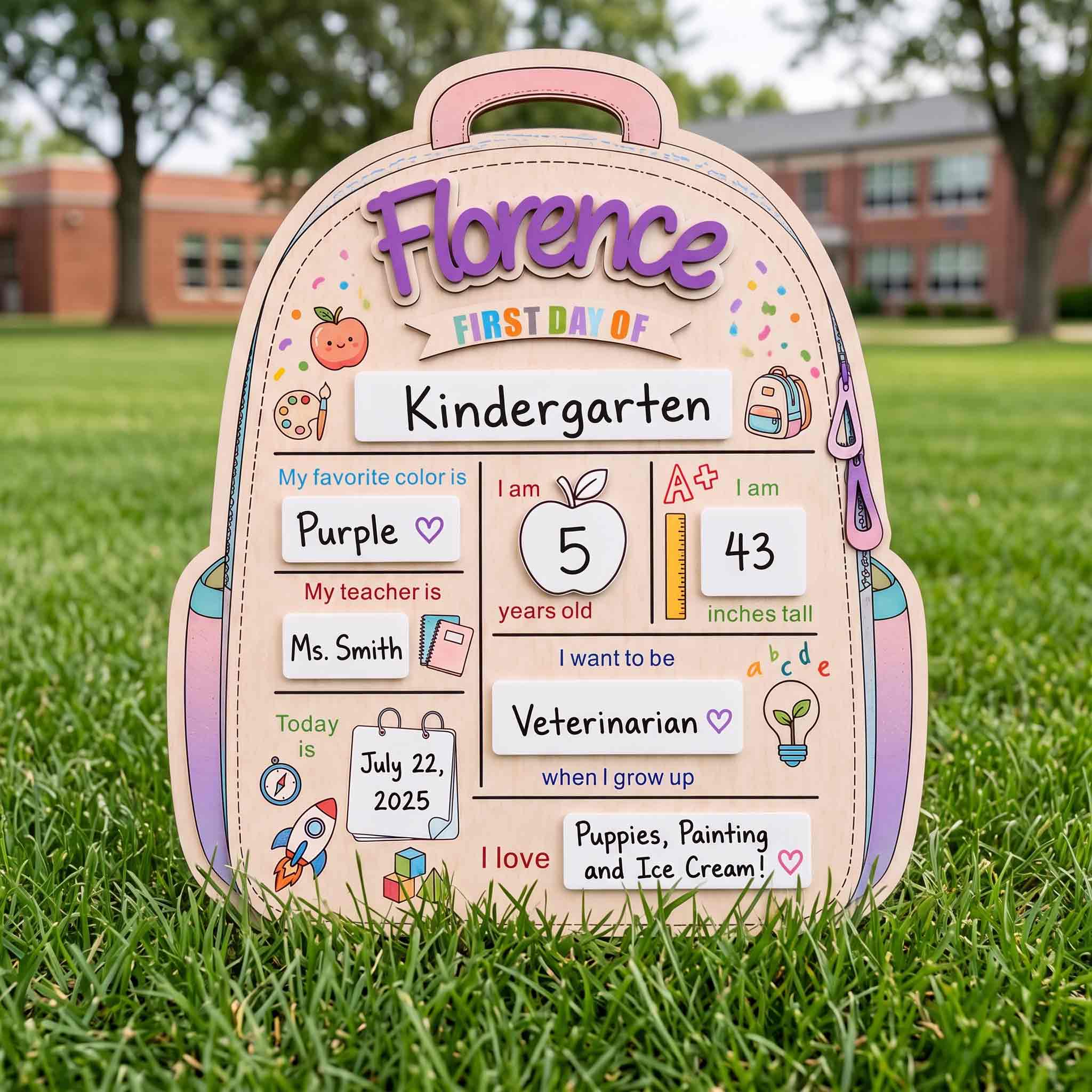 Personalized Purple Backpack First & Last Day School Sign, Reusable Dry Erase Board, Back to School Sign