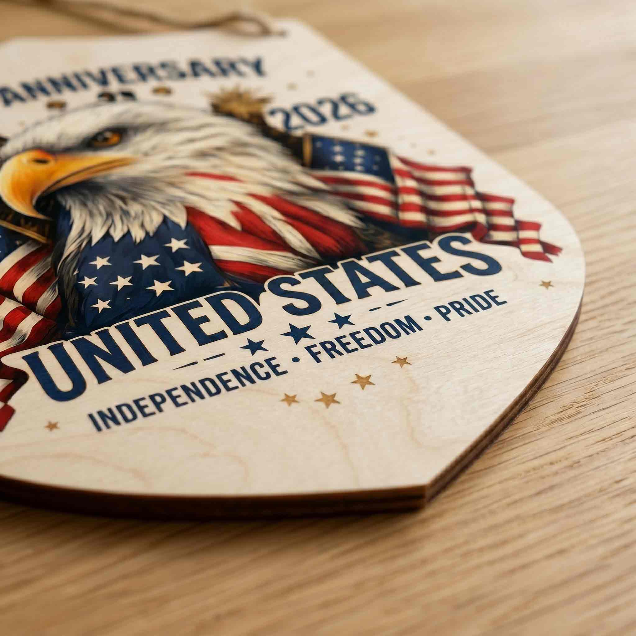 United States 250th Anniversary Wooden Hanging Sign Eagle Patriotic Decor 1776-2026