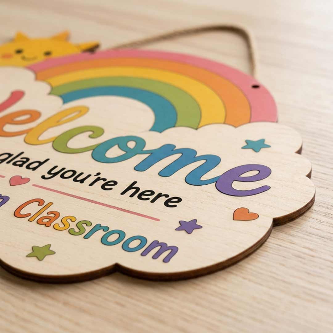 Personalized Teacher Name Wooden Sign Door Hanger I'm So Glad You're Here Wooden Classroom Decor, Back to School Sign