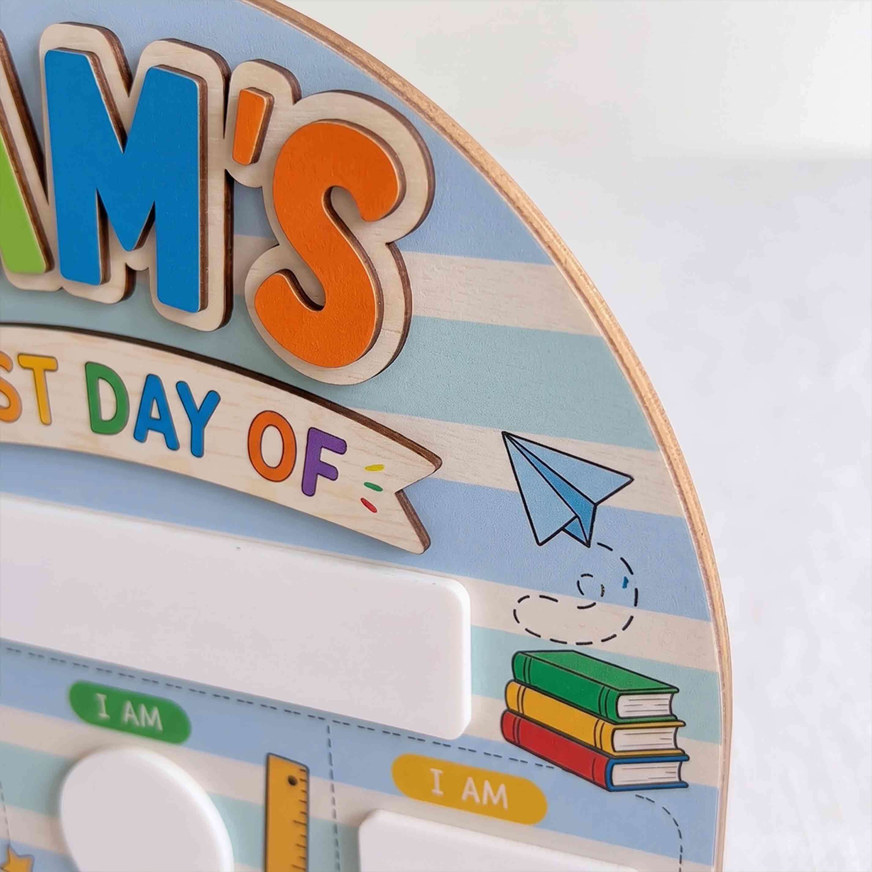 Personalized Blue Stripe Classroom First & Last Day School Sign, Reusable Dry Erase Board, Back to School Sign