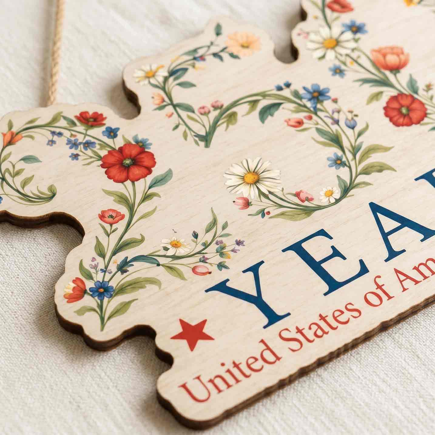 America 250 Wooden Sign Patriotic Wildflower Decor 1776-2026