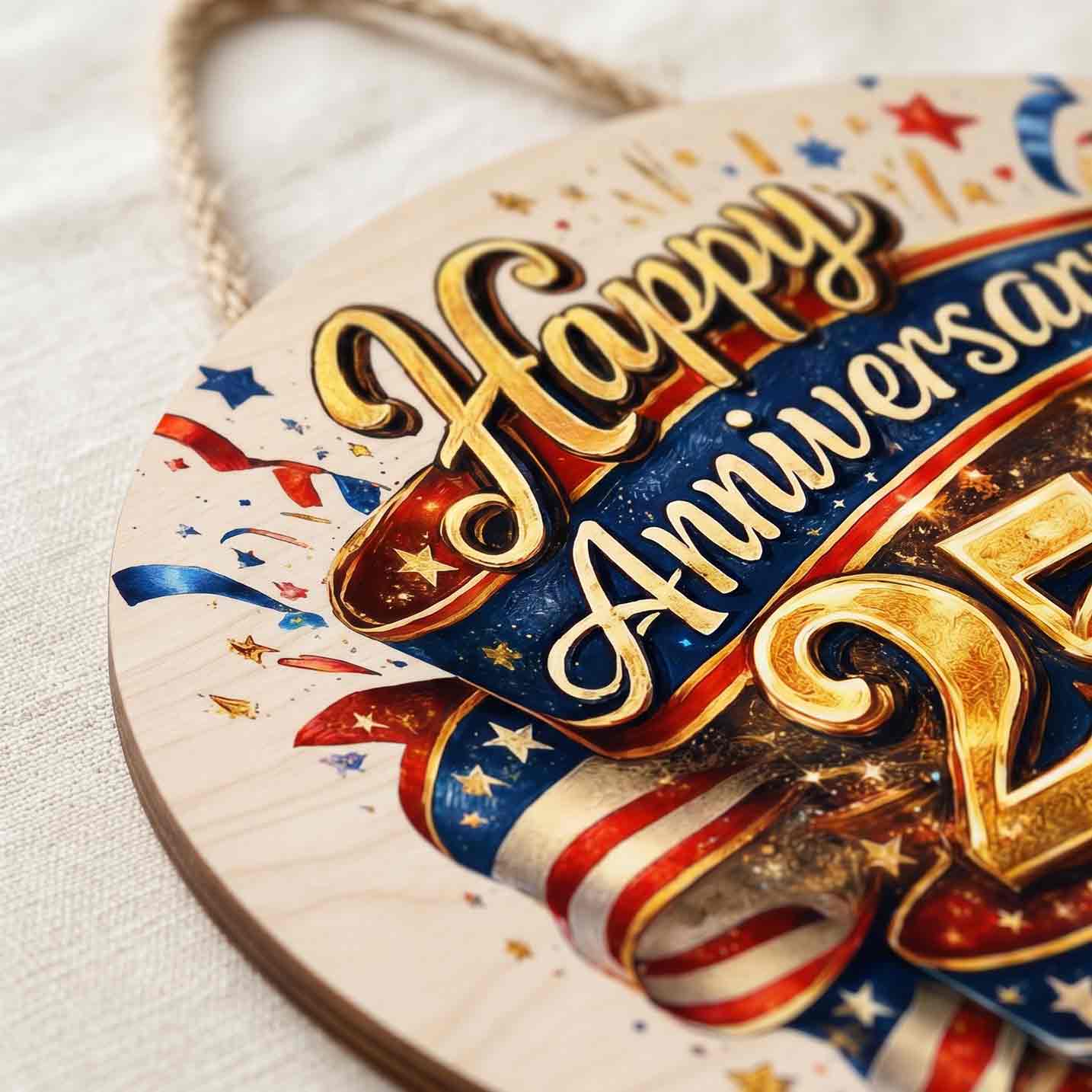Happy 250th Anniversary Independence Day Wooden Sign Patriotic USA Decor