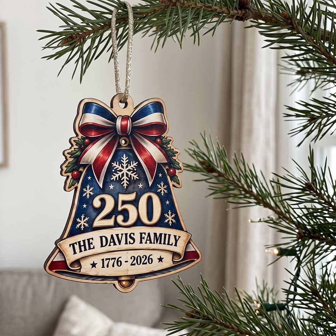 America's 250th Patriotic Bell American Pride Keepsake Personalized Custom Name Patriotic 1-Layer Wooden Christmas Ornament for American Families