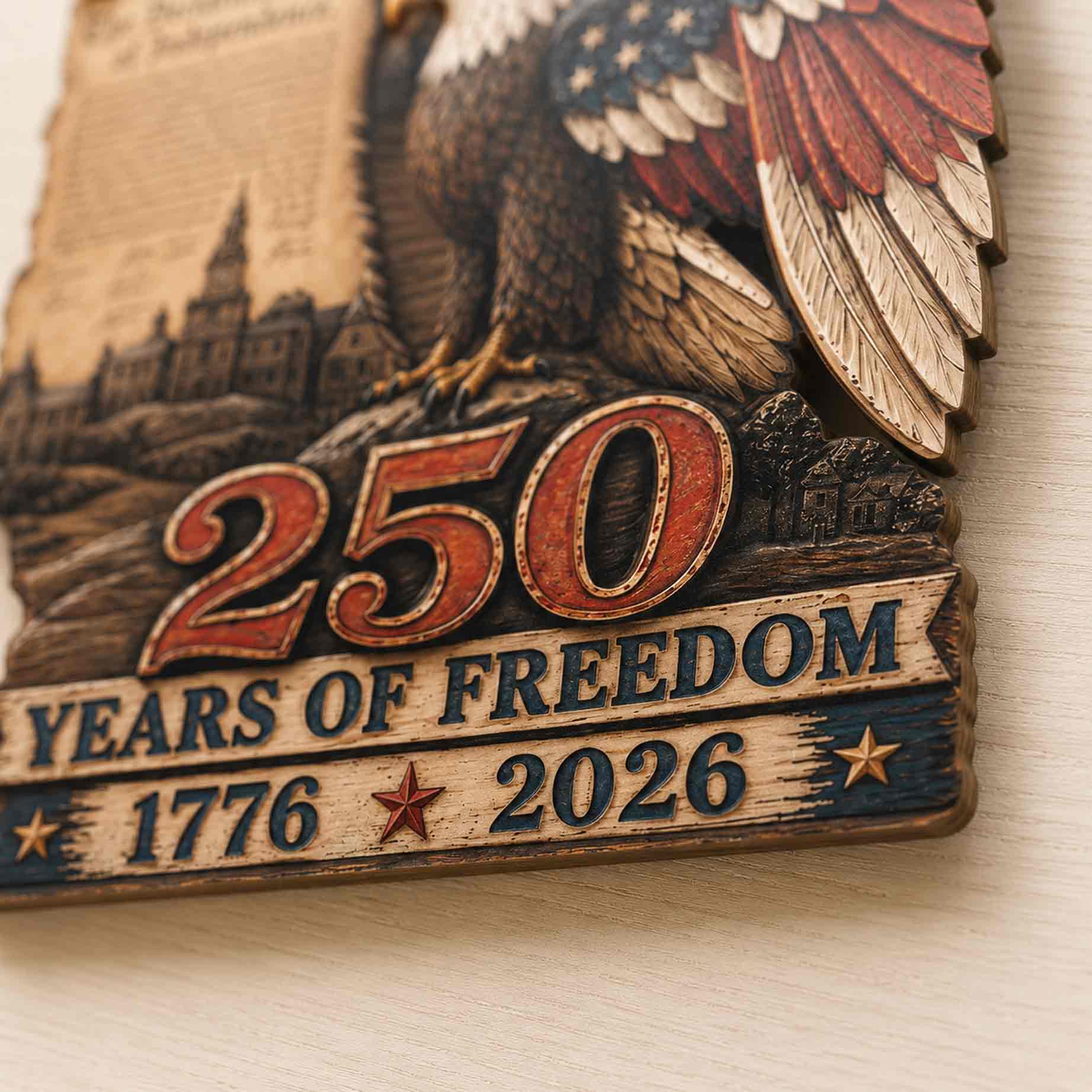 America 250 Wooden Sign Celebrating 250 Years of Freedom and Independence