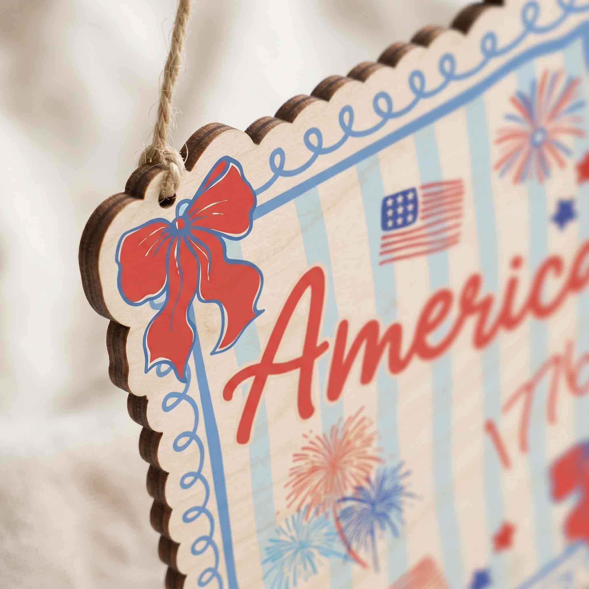 America 1776 Coquette Bow Patriotic America 250th Anniversary Wooden Sign
