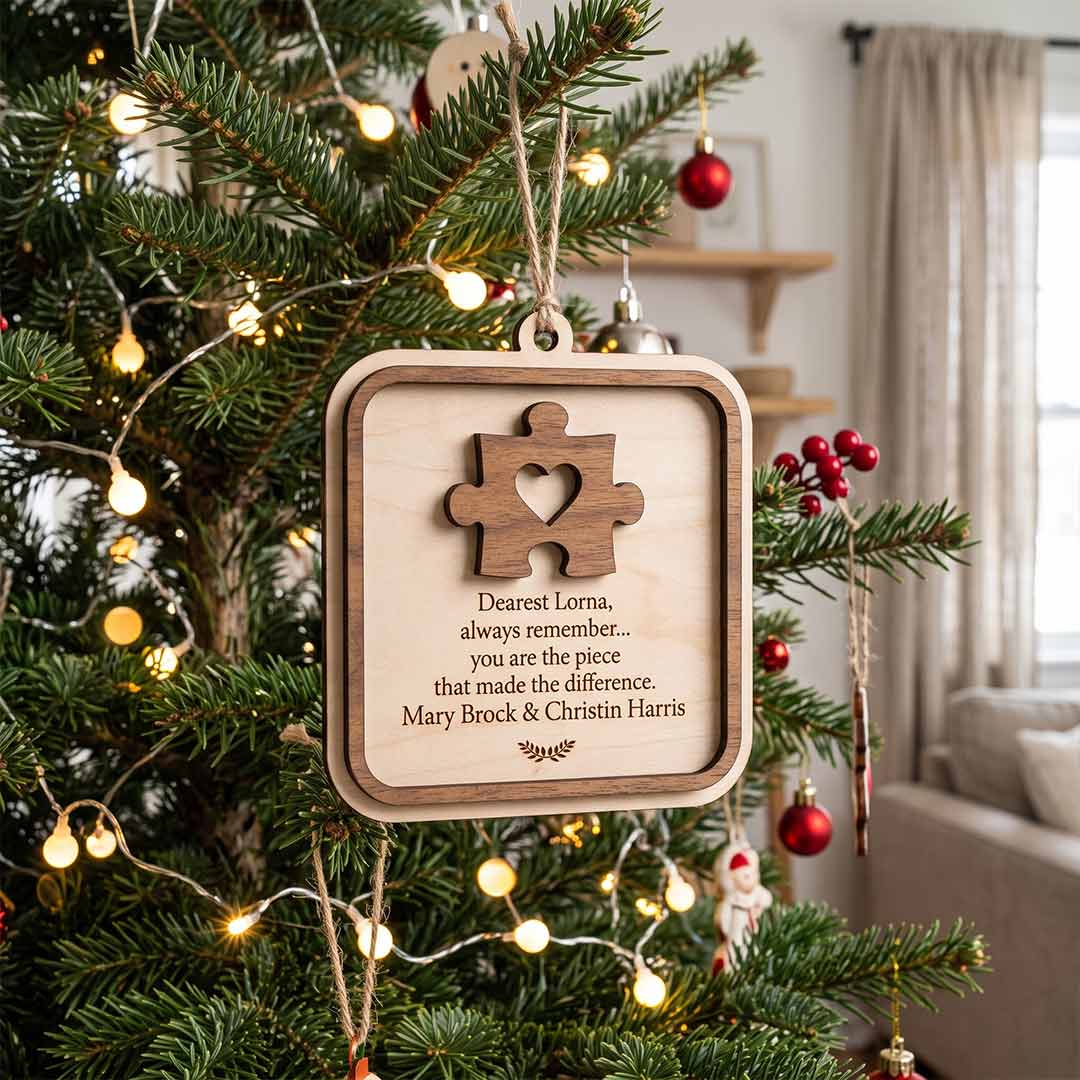 You Are The Piece That Made The Difference Personalized Custom Name Retirement 2 Layered Piece Wooden Christmas Ornament Retirement Keepsake