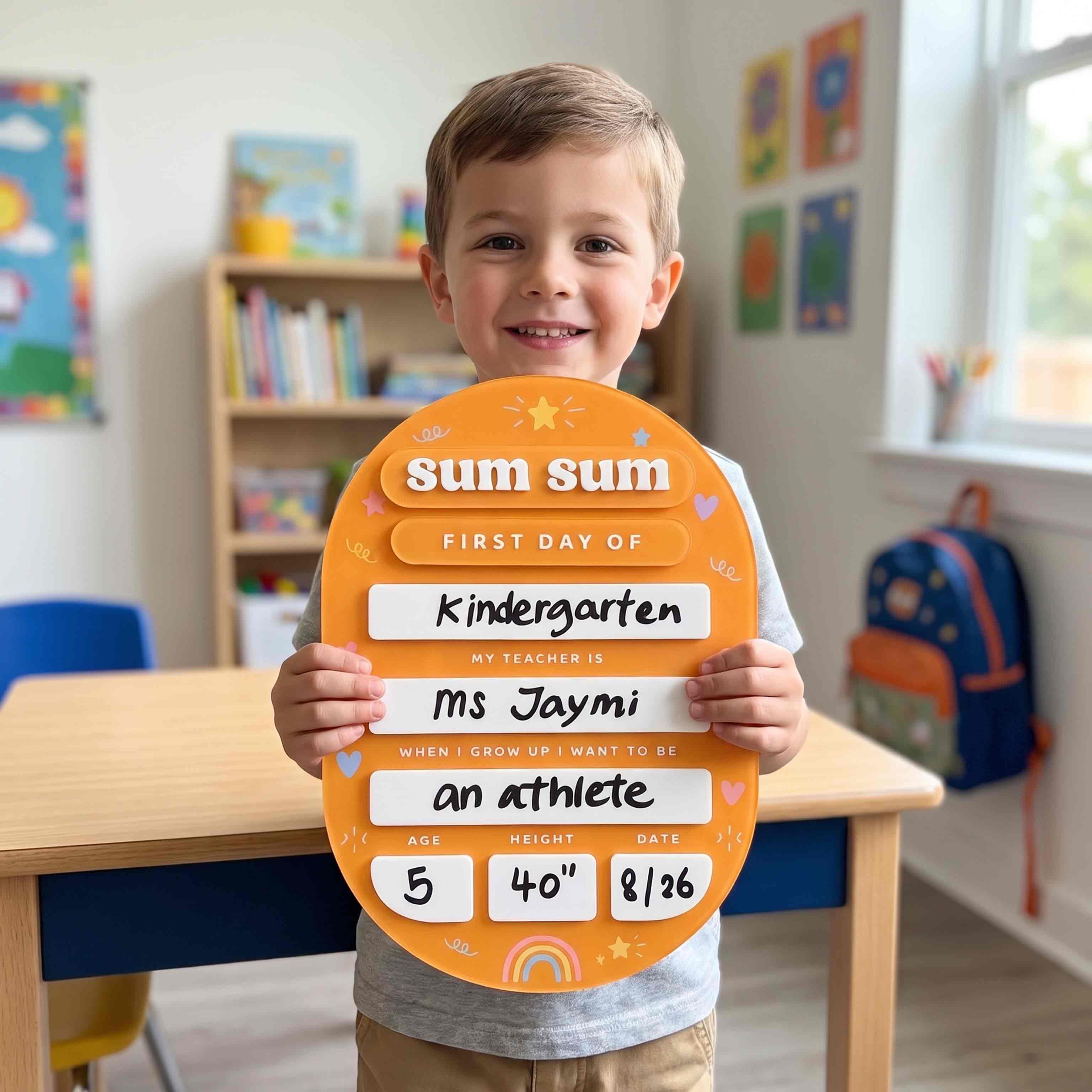 Personalized Orange Rainbow First & Last Day School Board, Reusable Dry Erase Board, Back to School Sign