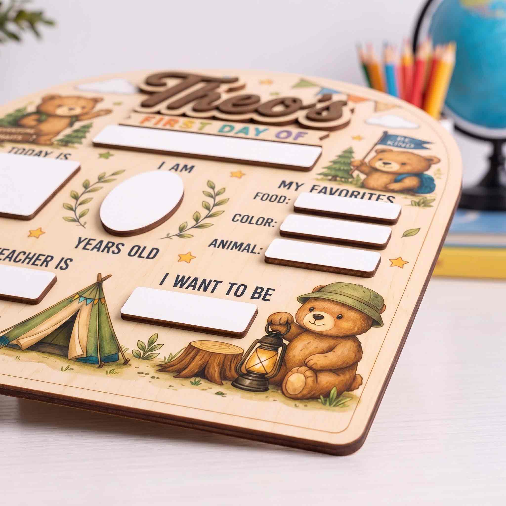 Personalized Camping Bears First & Last Day School Sign, Reusable Dry Erase Board, Back to School Sign