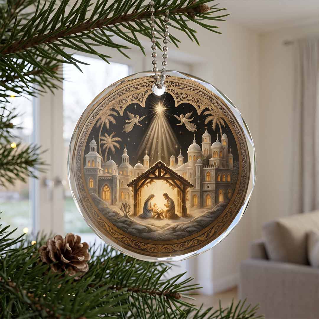 Nativity Night Holy Birth of Jesus Religious Faith Keepsake Nativity Round Glass Christmas Ornament
