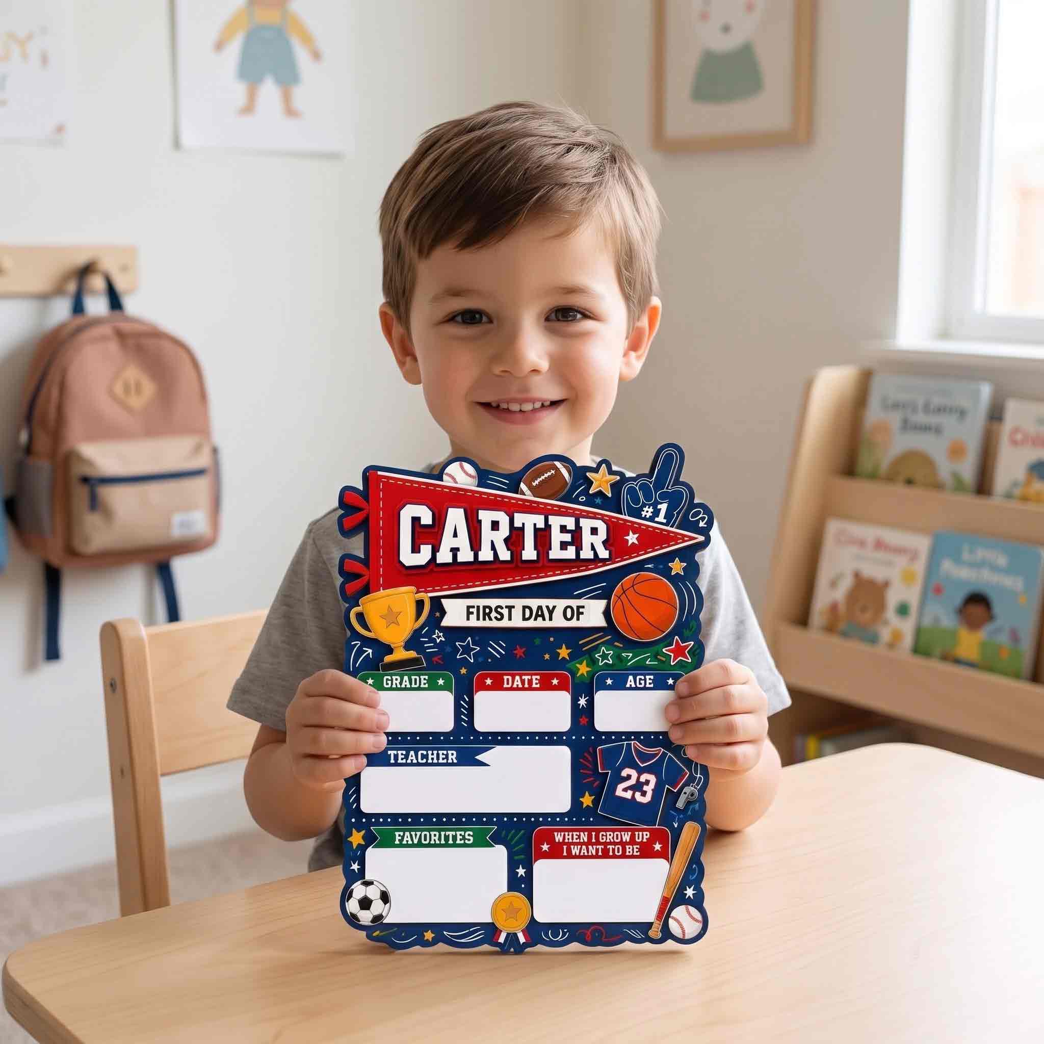 Personalized Kids Sports Adventure First & Last Day School Sign, Reusable Dry Erase Board, Back to School Sign