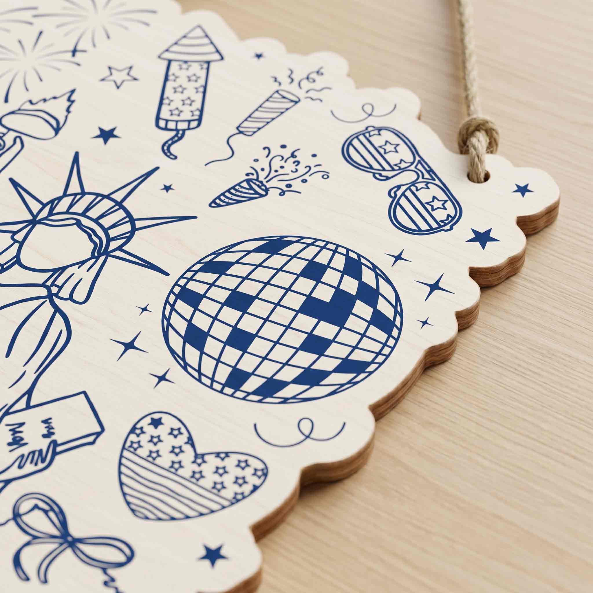 Doodle America 1776 4th of July Patriotic Wooden Sign