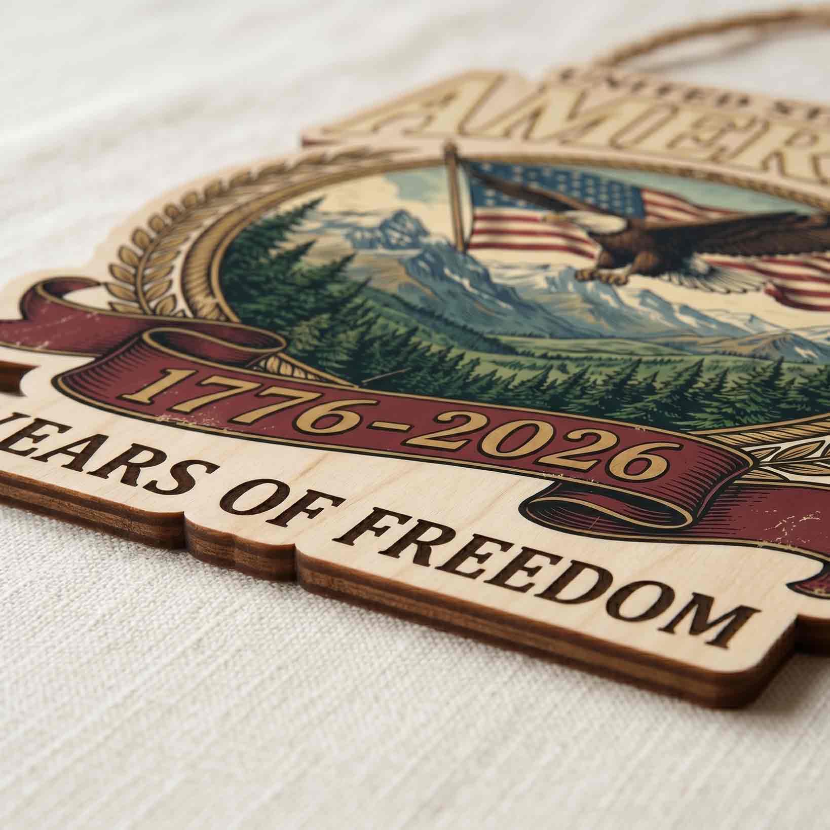 United States of America 250 Years of Freedom 1776-2026 Bald Eagle American Flag Patriotic Wooden Sign