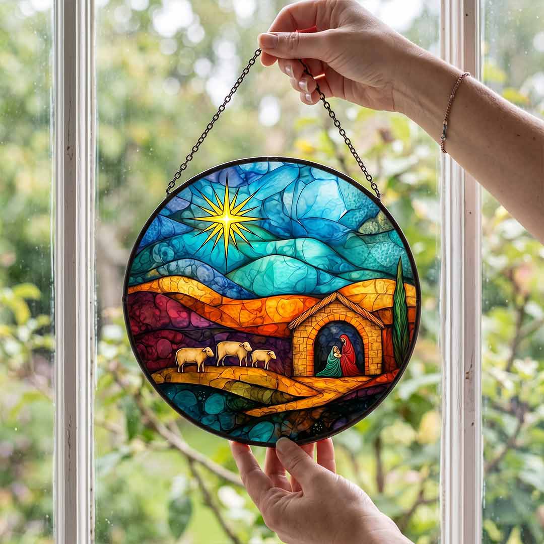 Bethlehem Nativity Holy Family Star of Bethlehem Christian Celebration Stained Glass Suncatcher Christmas Ornament