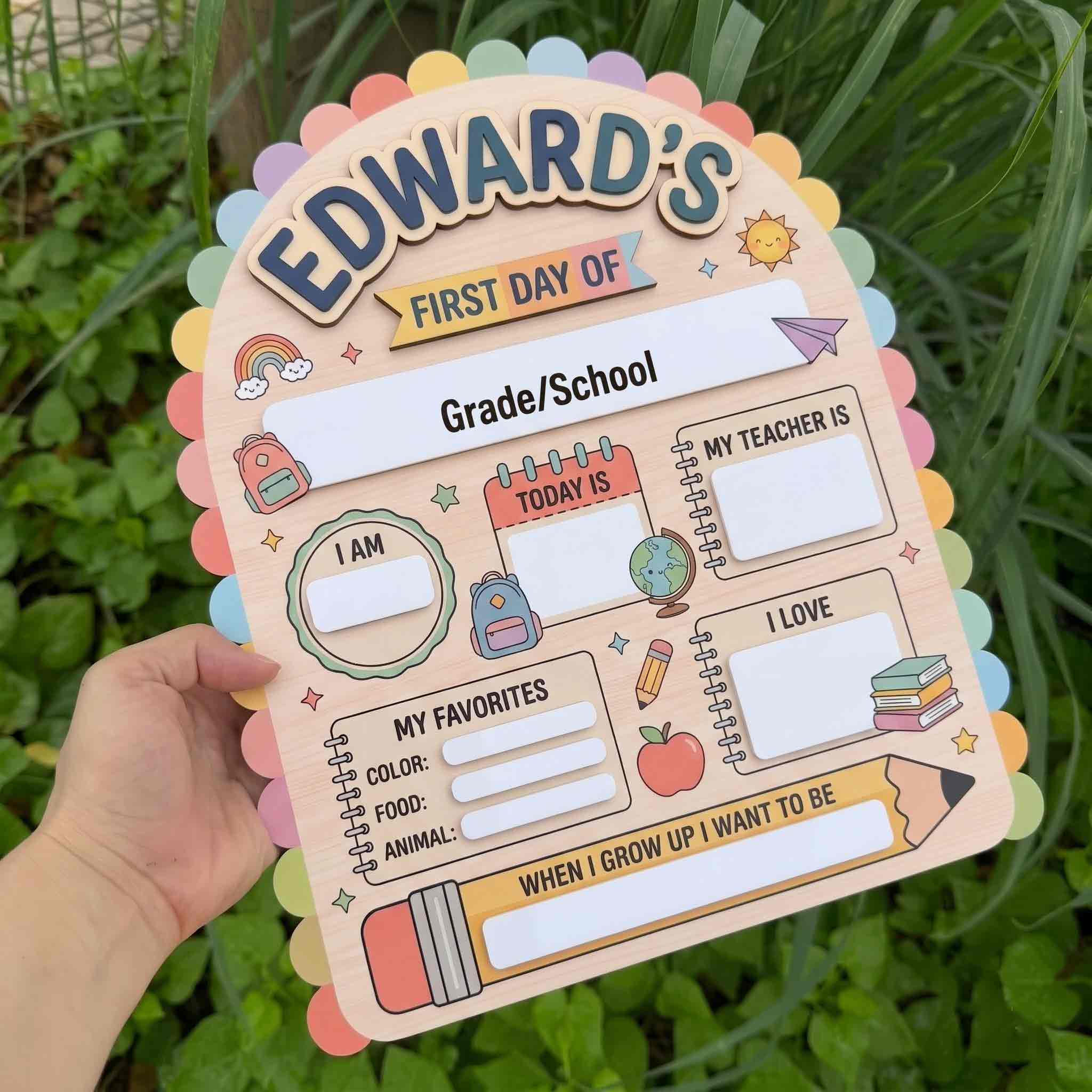 Personalized Colorful Classroom Adventure First & Last Day School Sign, Reusable Dry Erase Board, Back to School Sign