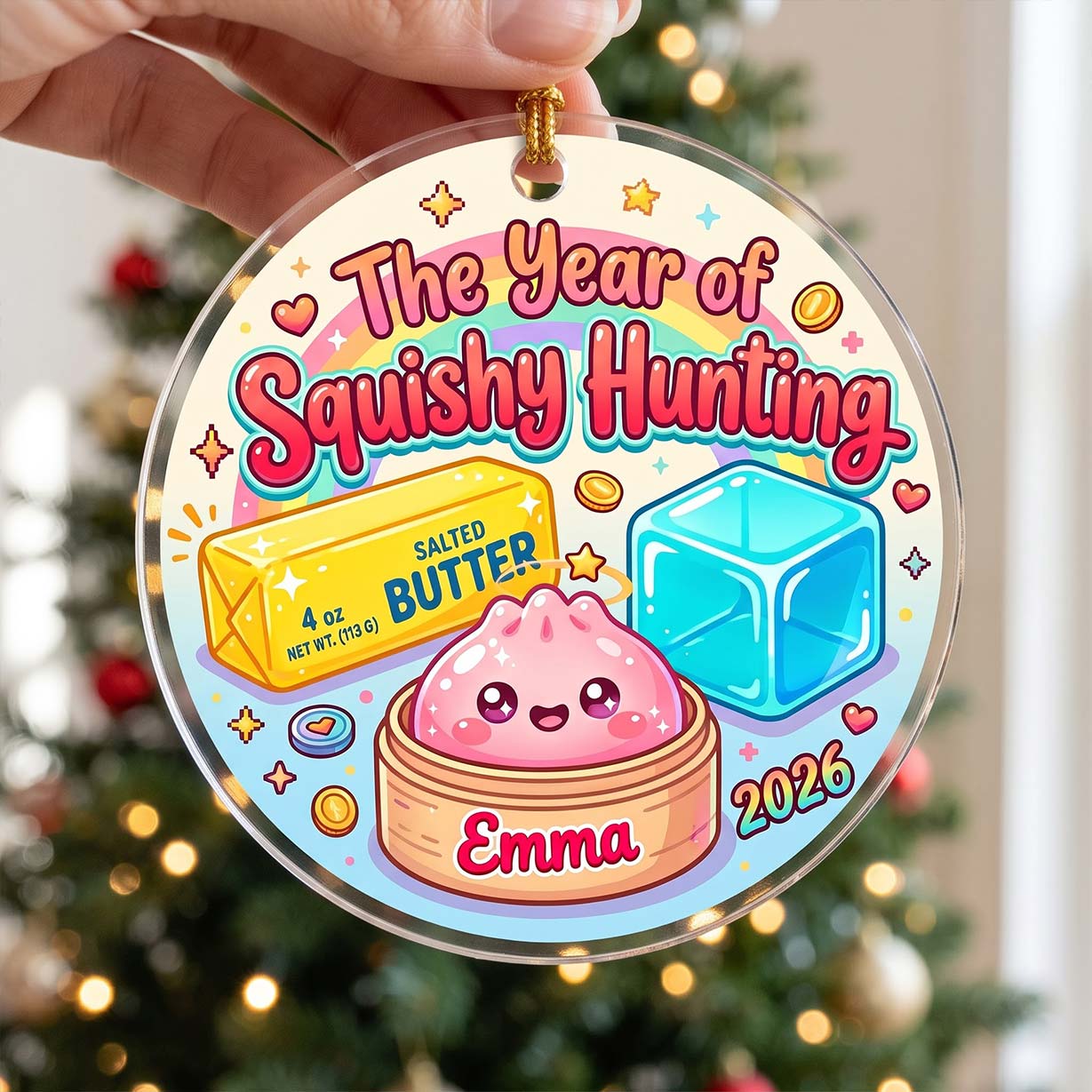 Colorful Squishy Hunting Butter Ice Cube Custom Name Date Acrylic Christmas Ornament Squishy