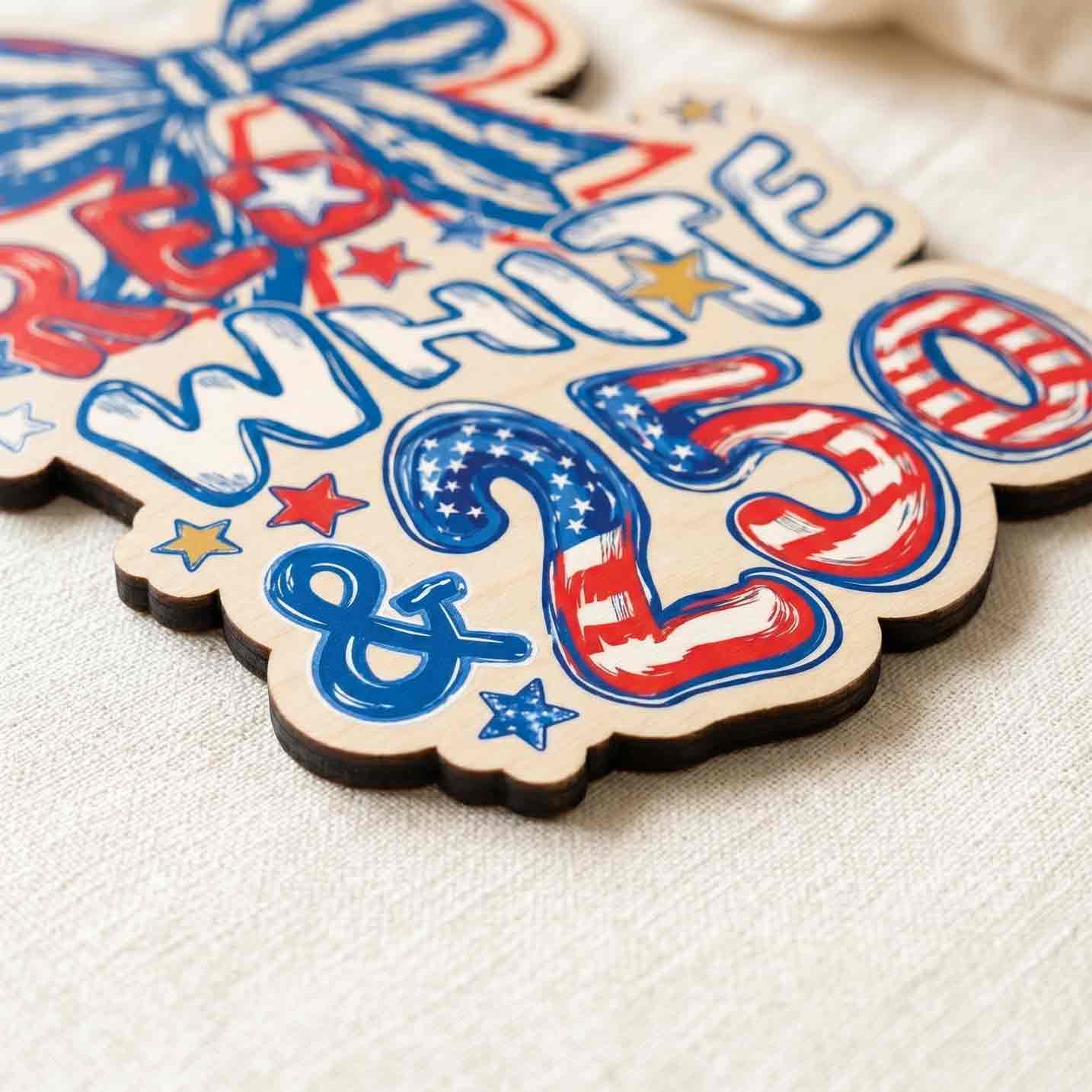 Red White and 250 Patriotic Wooden Sign America 250 Decor