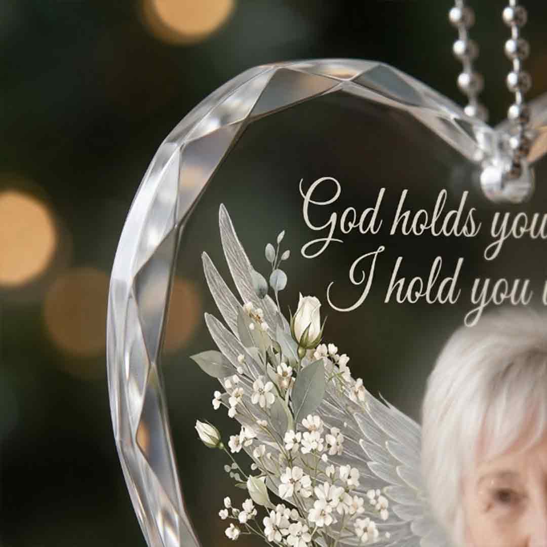 Memorial Angel Wings Floral Personalized Memorial Custom Name Date Photo In Loving Memory Gift Heart Glass Christmas Ornament