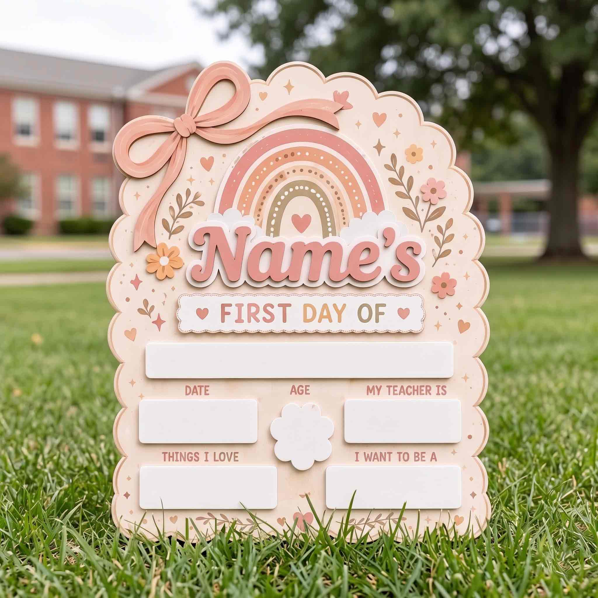 Personalized Scalloped Frame First & Last Day School Sign, Reusable Dry Erase Board, Back to School Sign