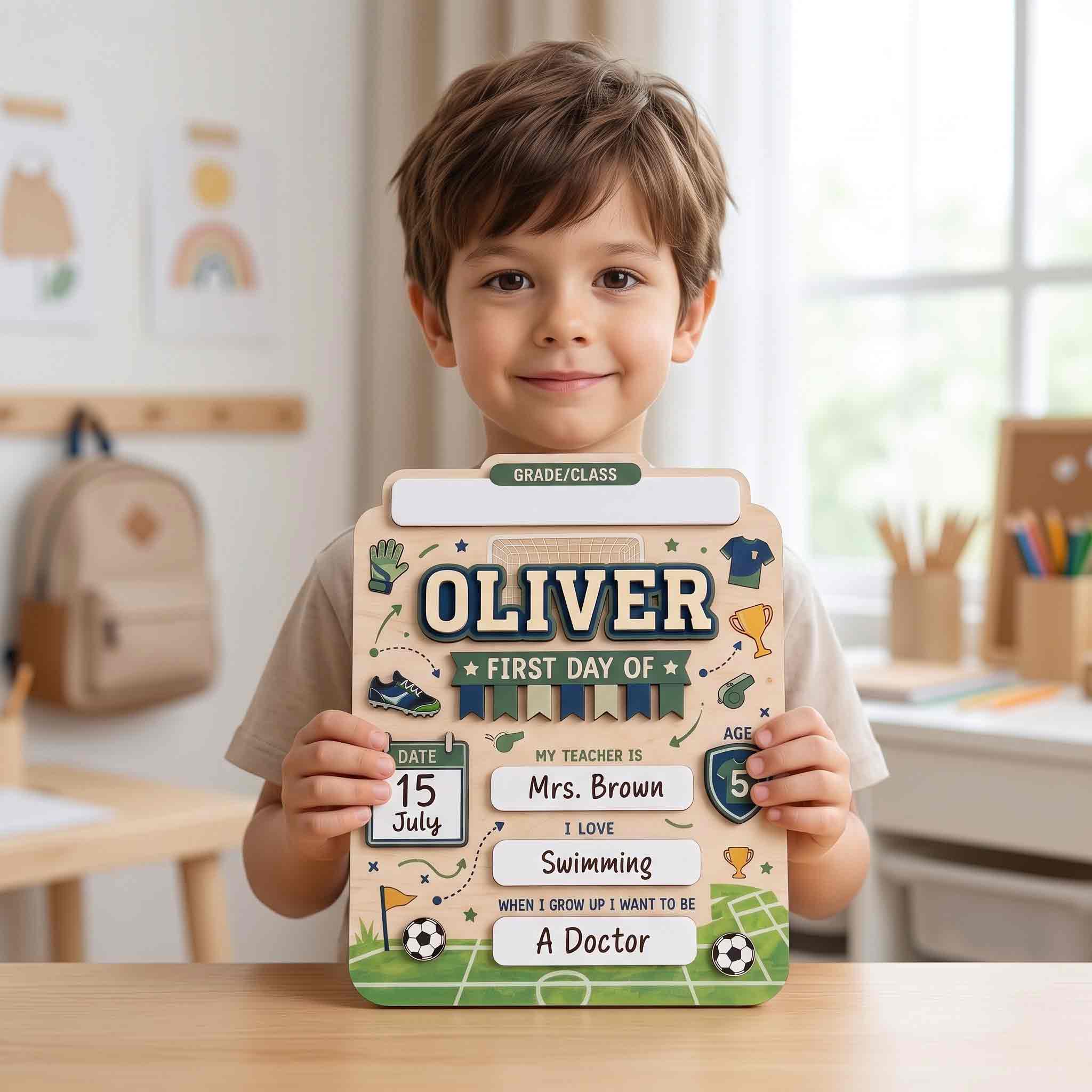 Personalized Green Soccer Theme First & Last Day School Sign, Reusable Dry Erase Board, Back to School Sign