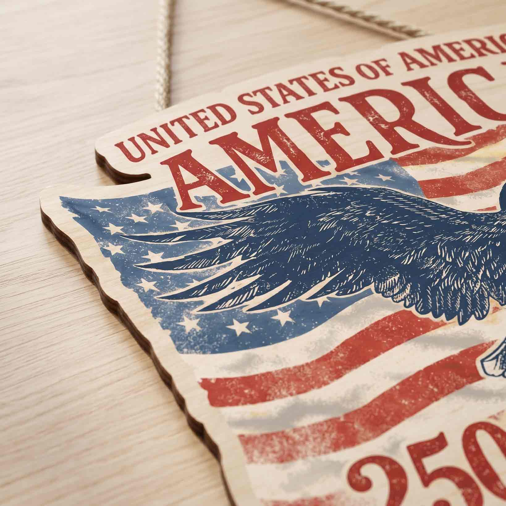 United States of America 250th Anniversary Patriotic Wooden Sign