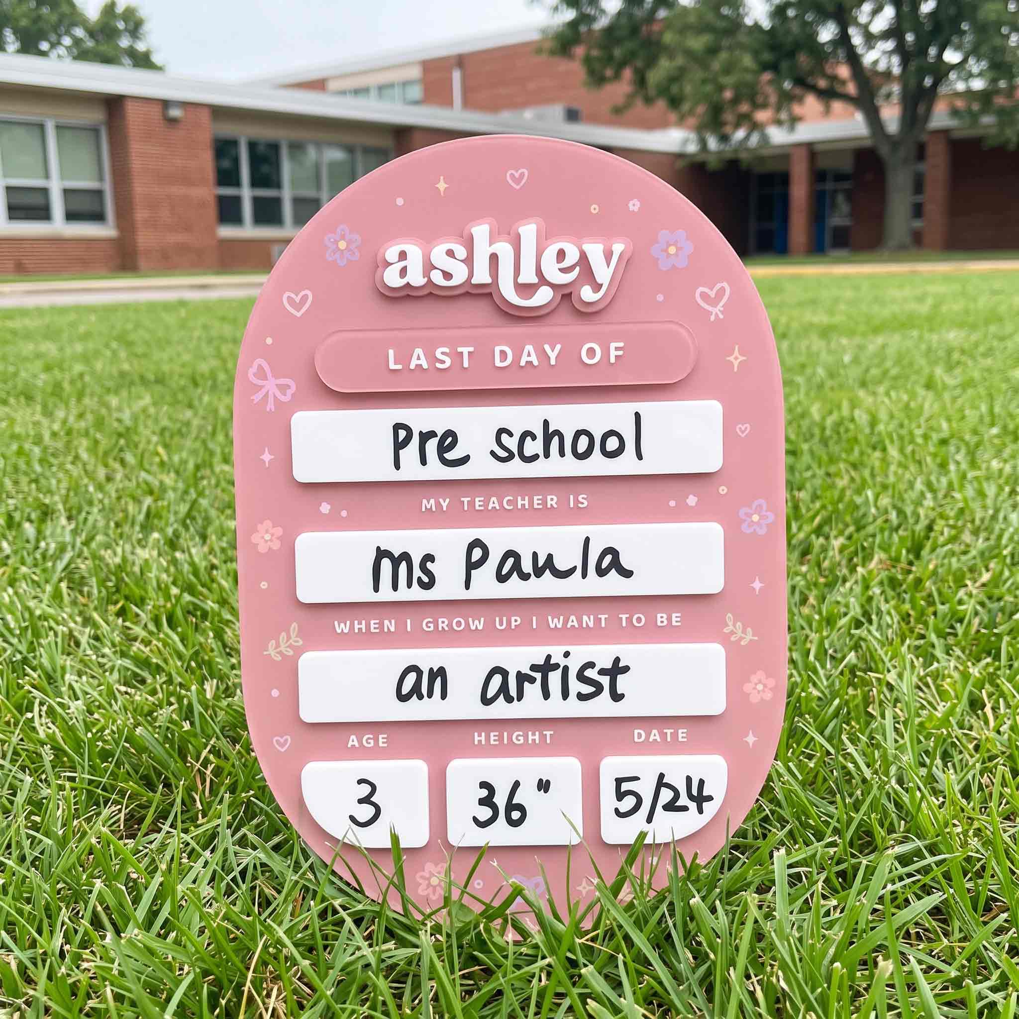 Personalized Blush Coquette First & Last Day School Board, Reusable Dry Erase Board, Back to School Sign