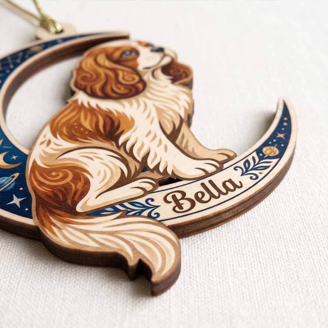 Personalized Loving Memorial Dog Cat Moon Custom Name Photo Wooden Ornament