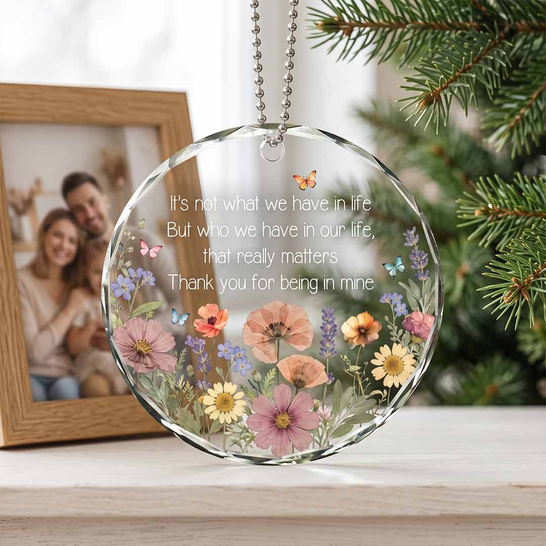 Thank You For Being In My Life Floral Butterfly Friendship Appreciation Keepsake Round Glass Christmas Ornament for Best Friend