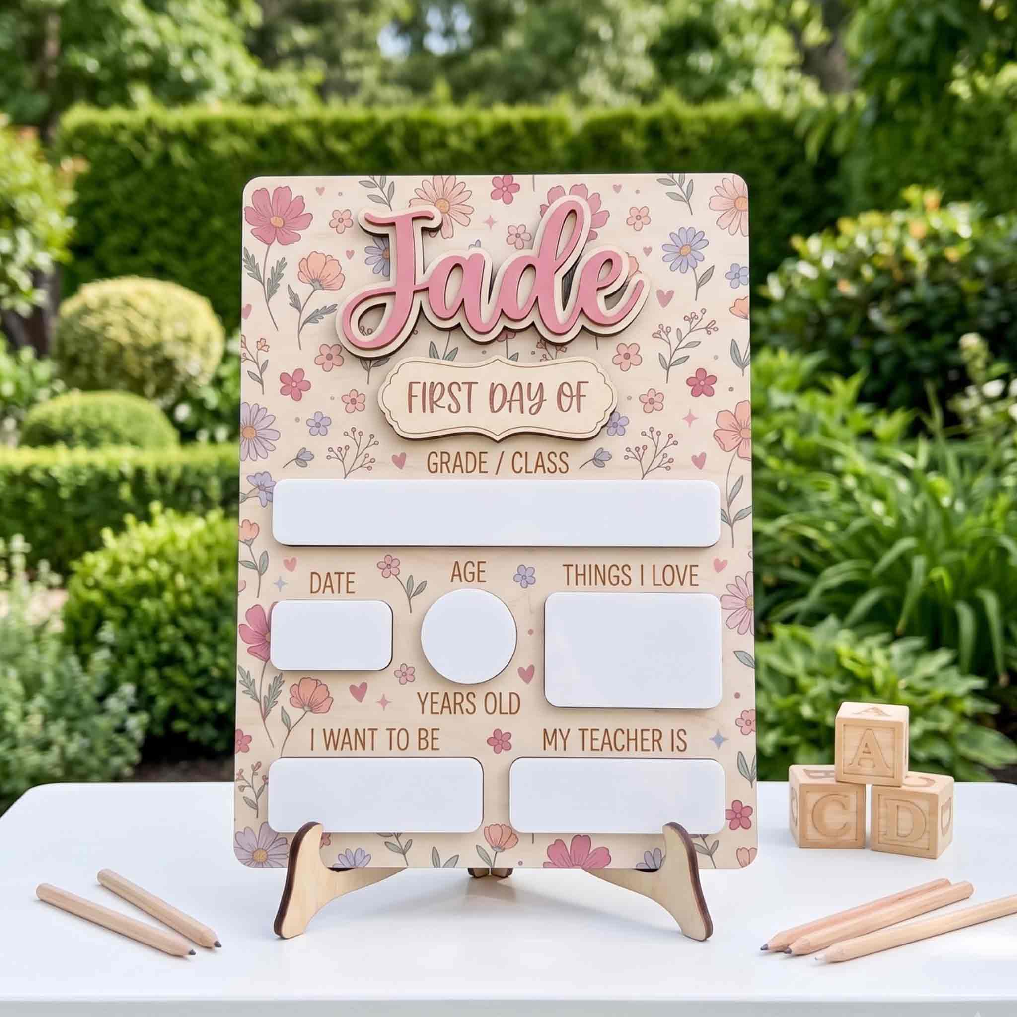 Personalized Vintage Floral First & Last Day School Sign, Reusable Dry Erase Board, Back to School Sign