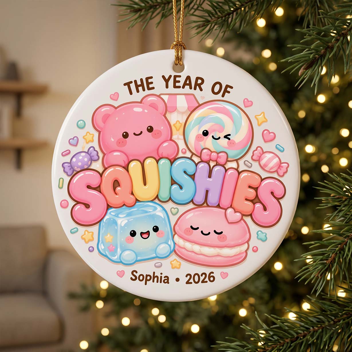 The Year of Squishies 2026 Custom Name Date Round Ceramic Christmas Ornament Squishy Collector Gift