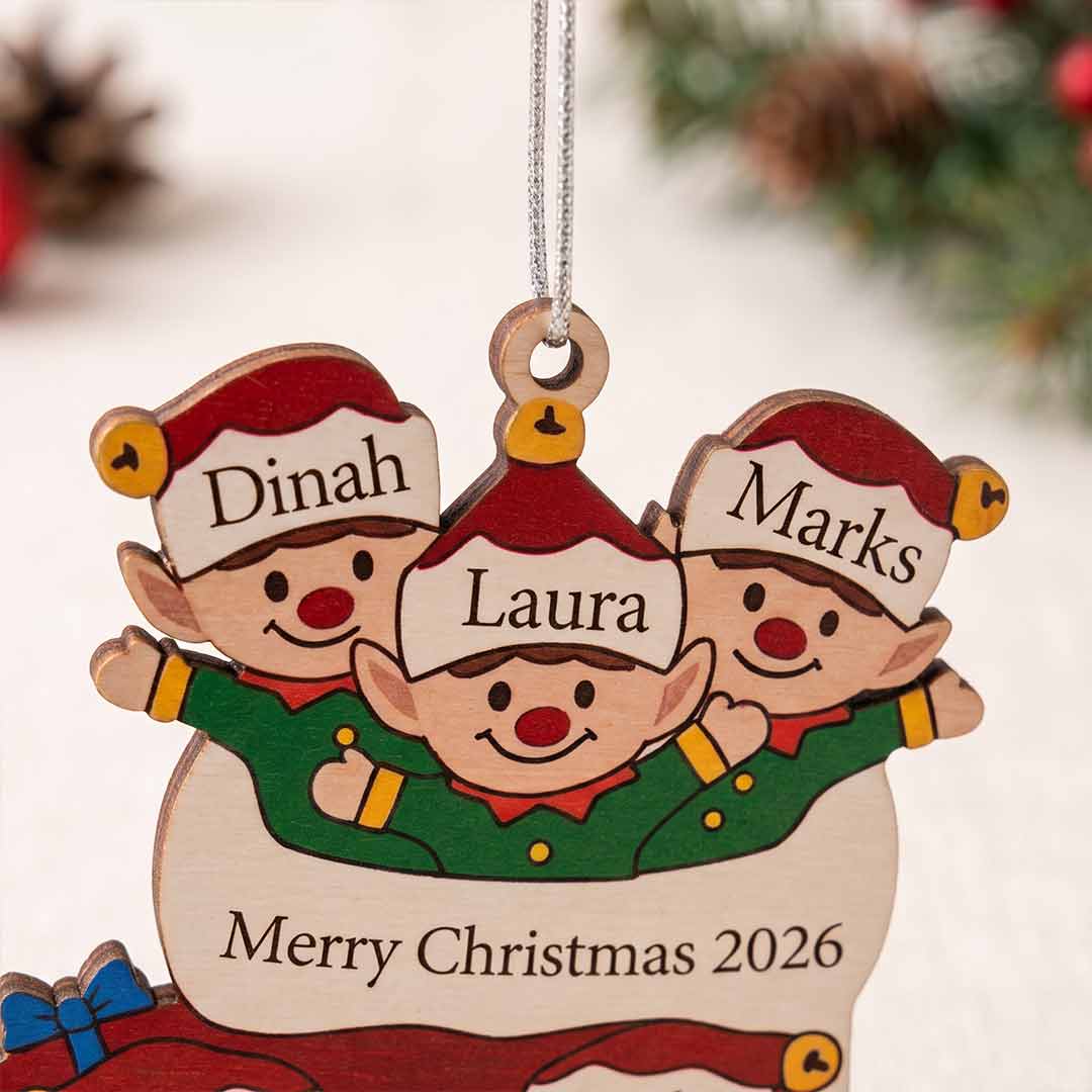 Kid In Stock Christmas Holiday Keepsake Personalized Custom Name Cute Child Family 1-Layer Wooden Christmas Ornament for Family
