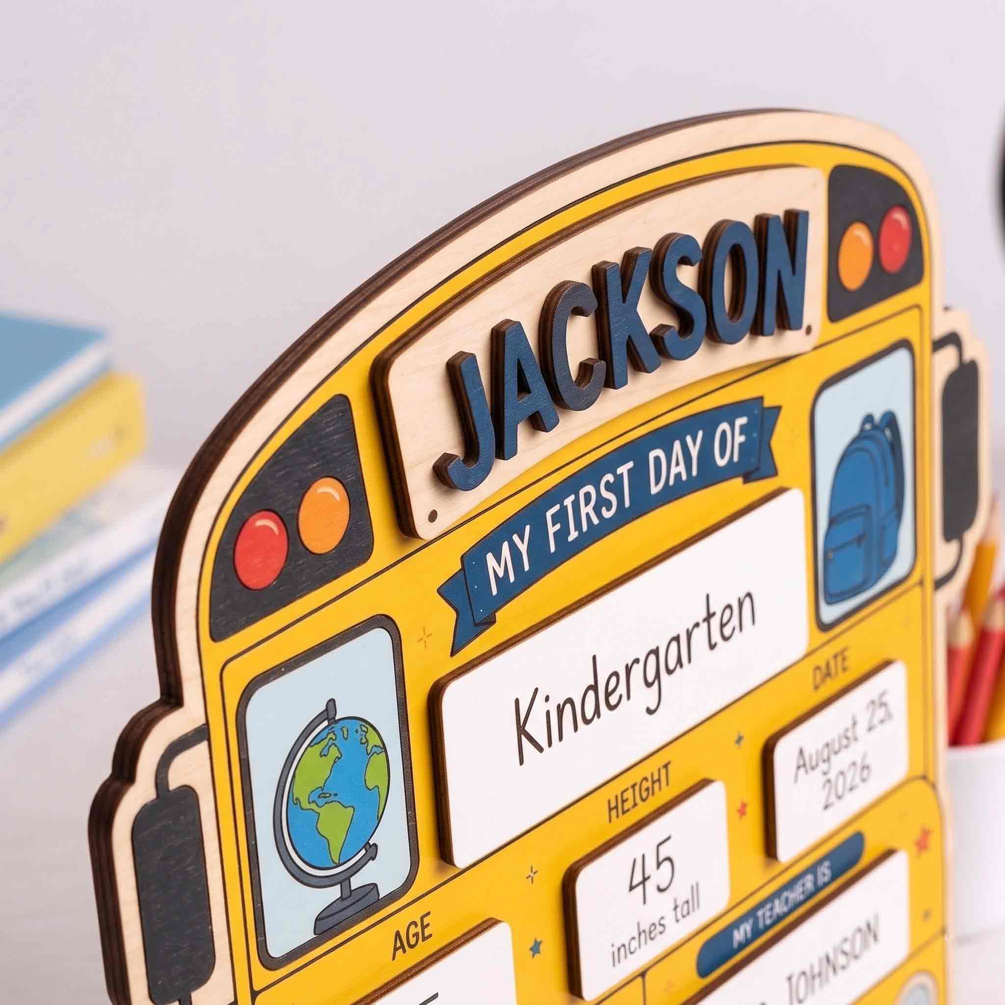 Personalized School Bus Shape First & Last Day School Sign, Reusable Dry Erase Board, Back to School Sign