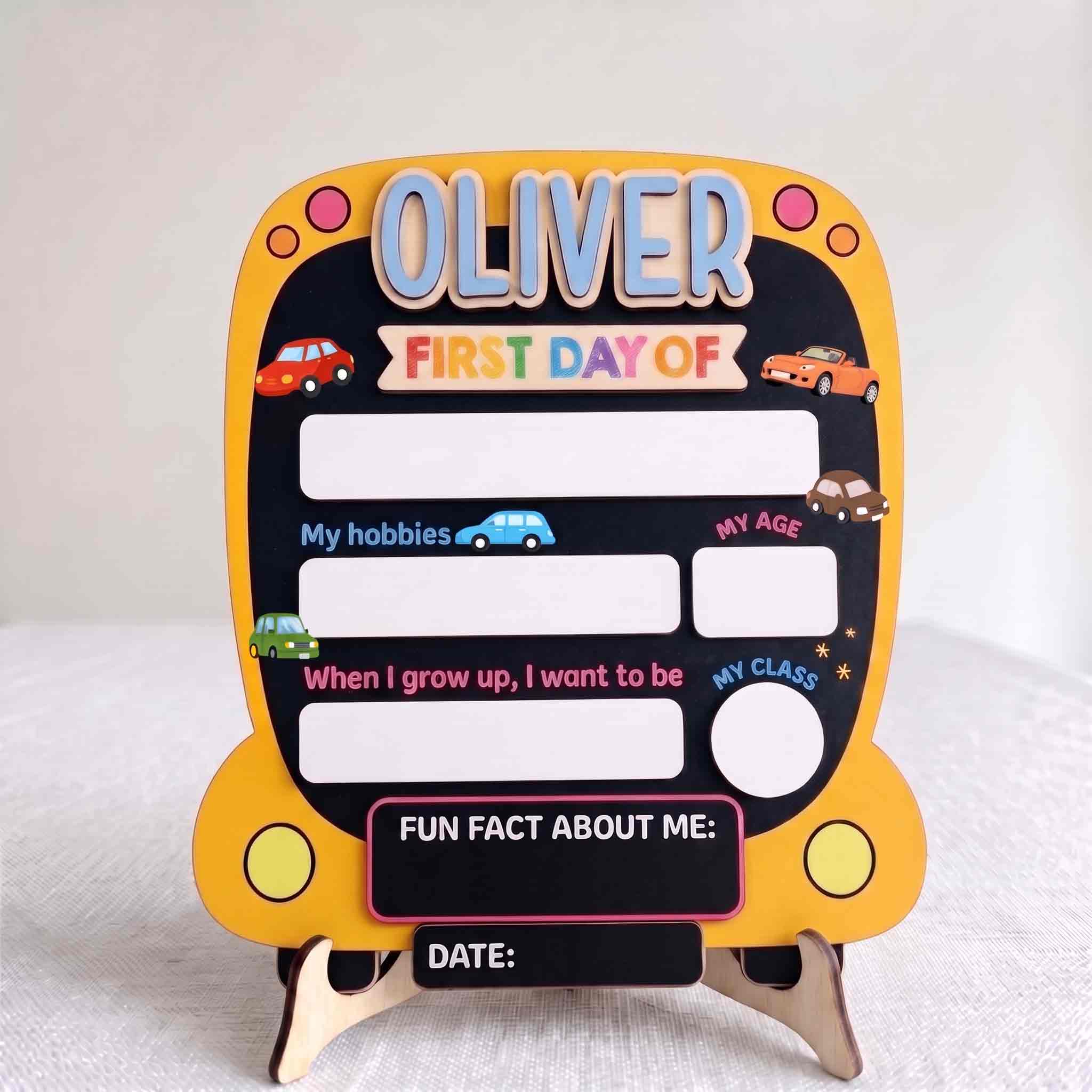 Personalized Car First Day School Board, Reusable Dry Erase Board, Back to School Sign