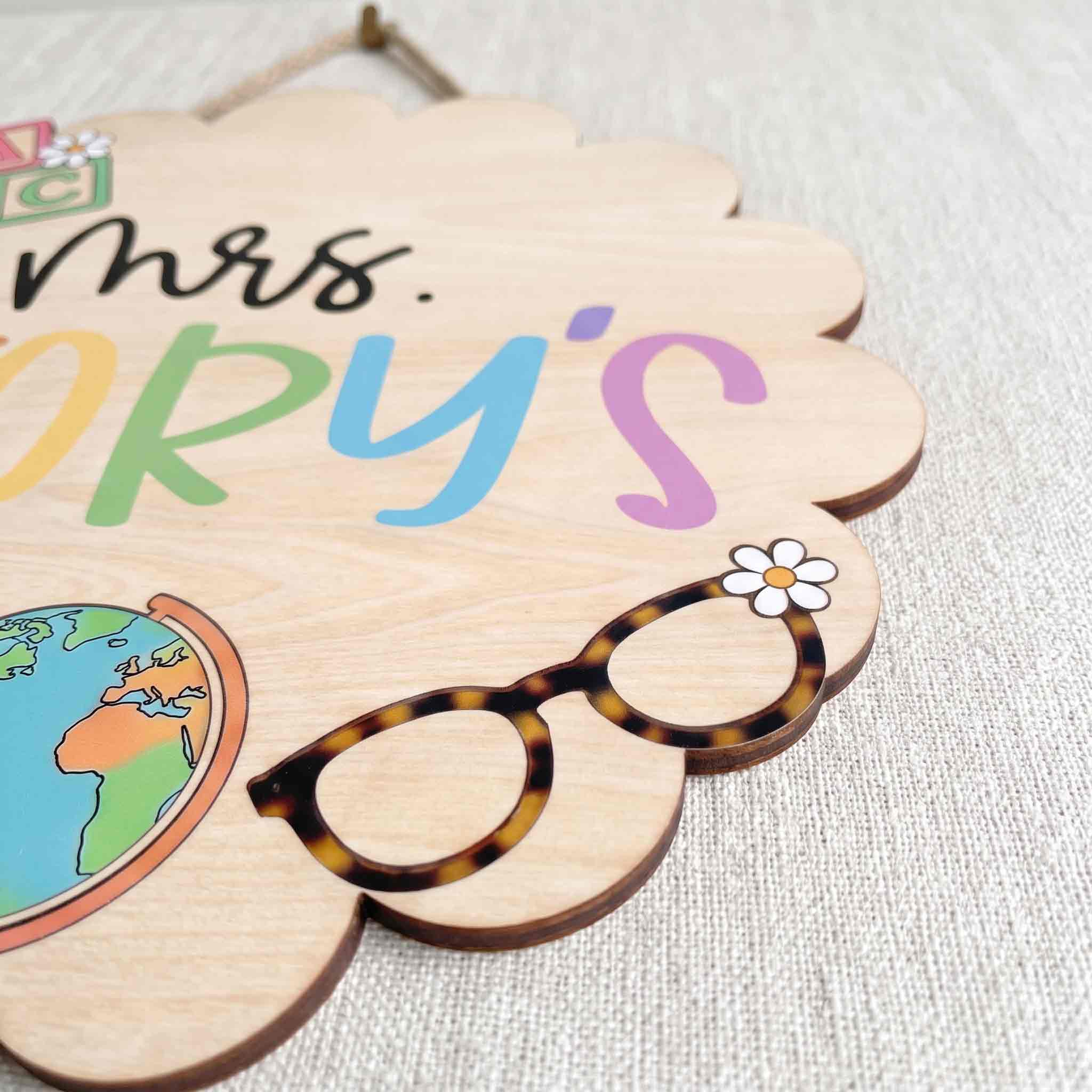 Personalized Elementary Teacher Classroom Door Hanger, ABC Blocks Wooden Welcome Sign