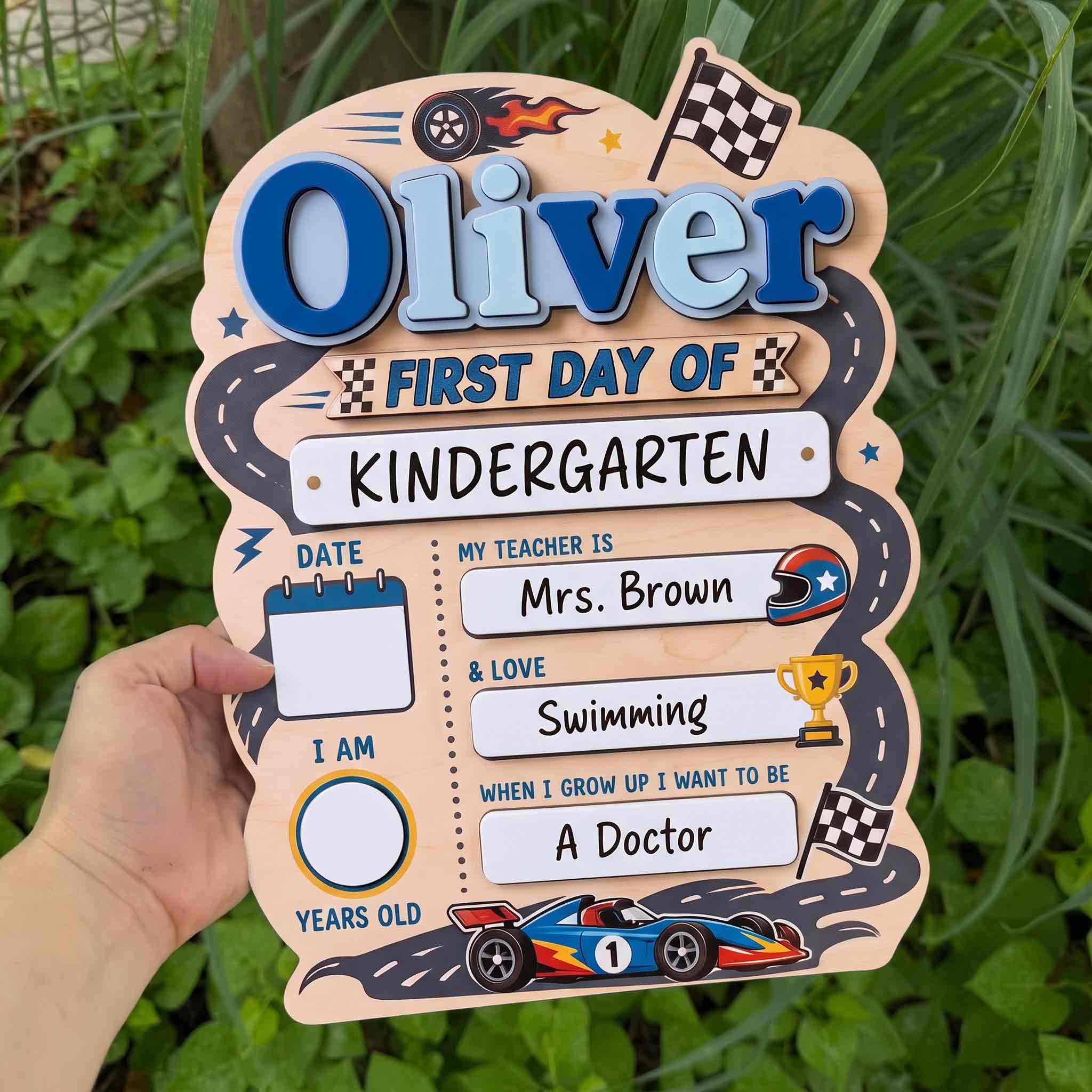 Personalized Formula Race Theme First & Last Day School Sign, Reusable Dry Erase Board, Back to School Sign
