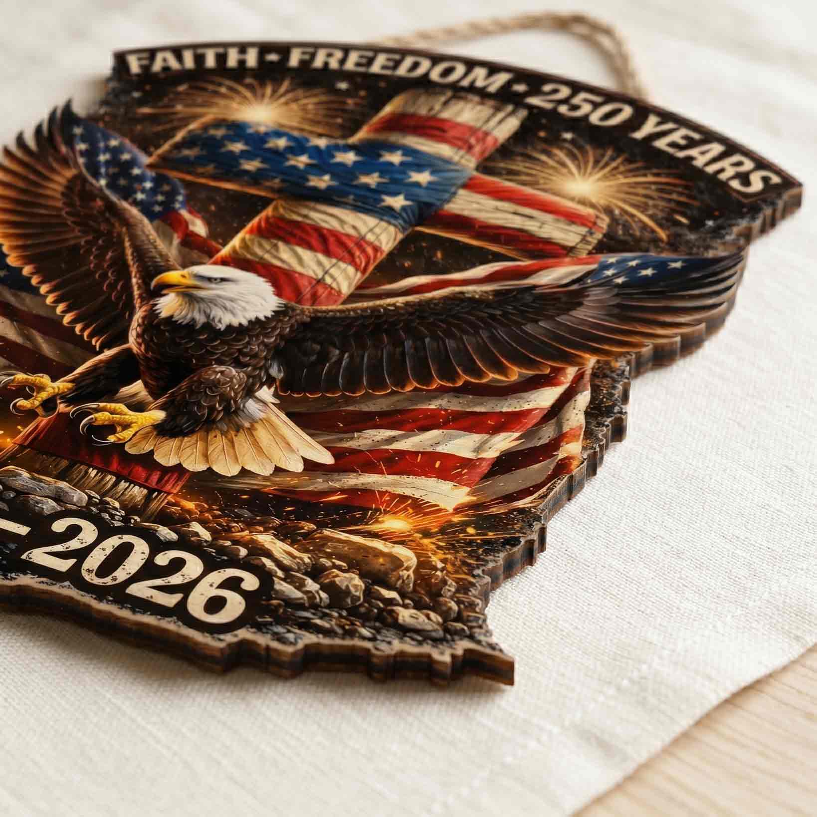 250 Years Of Faith And Freedom Patriotic Christian Decor Wooden Sign