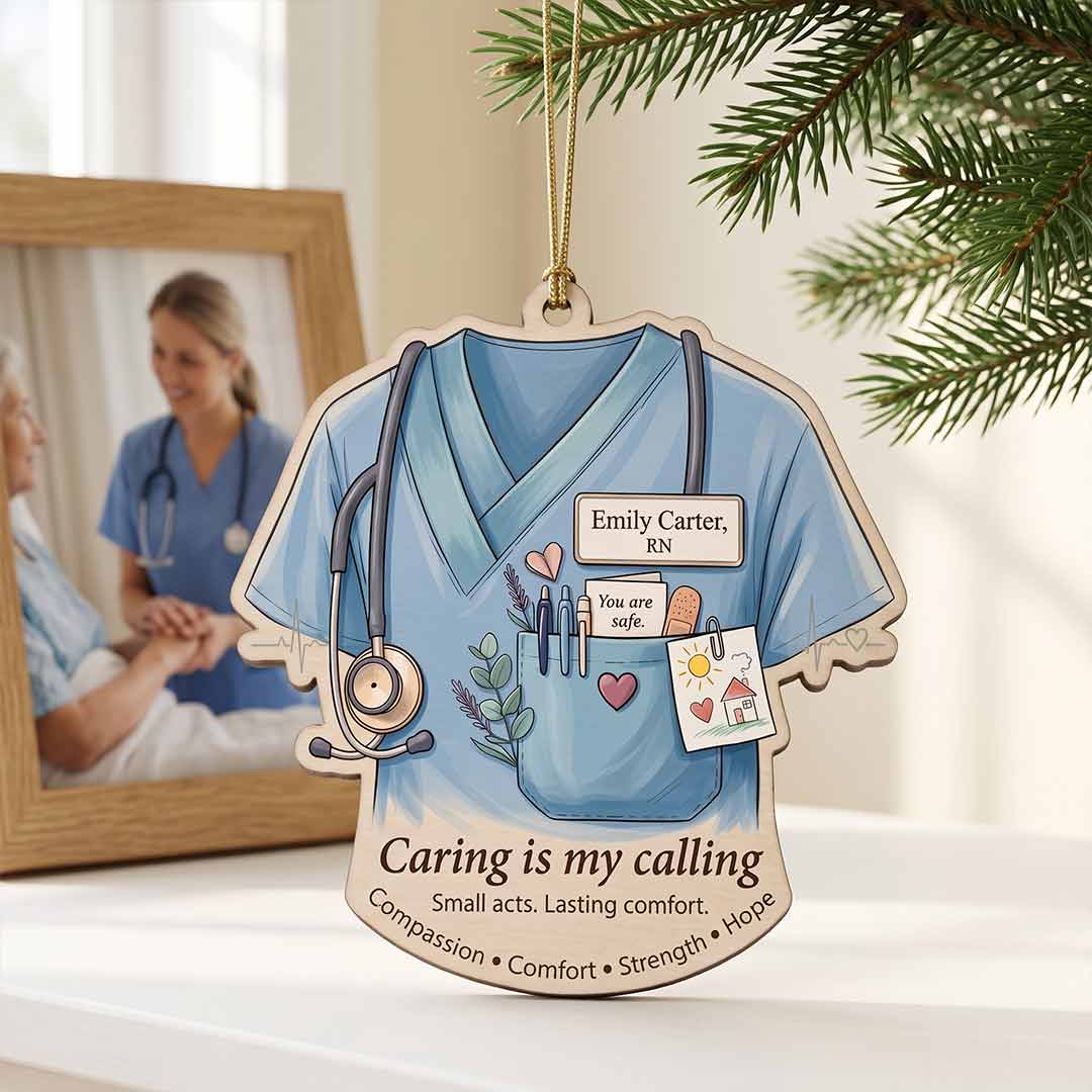 Caring Is My Calling Nurse Healthcare Appreciation Personalized Custom Name Nurse Keepsake 1-Layer Wooden Christmas Ornament for Nurses Gift