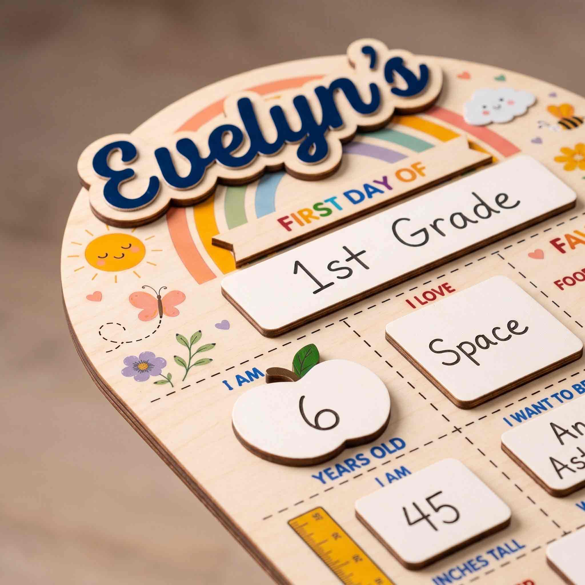 Personalized Rainbow Garden First & Last Day School Board, Reusable Dry Erase Board, Back to School Sign