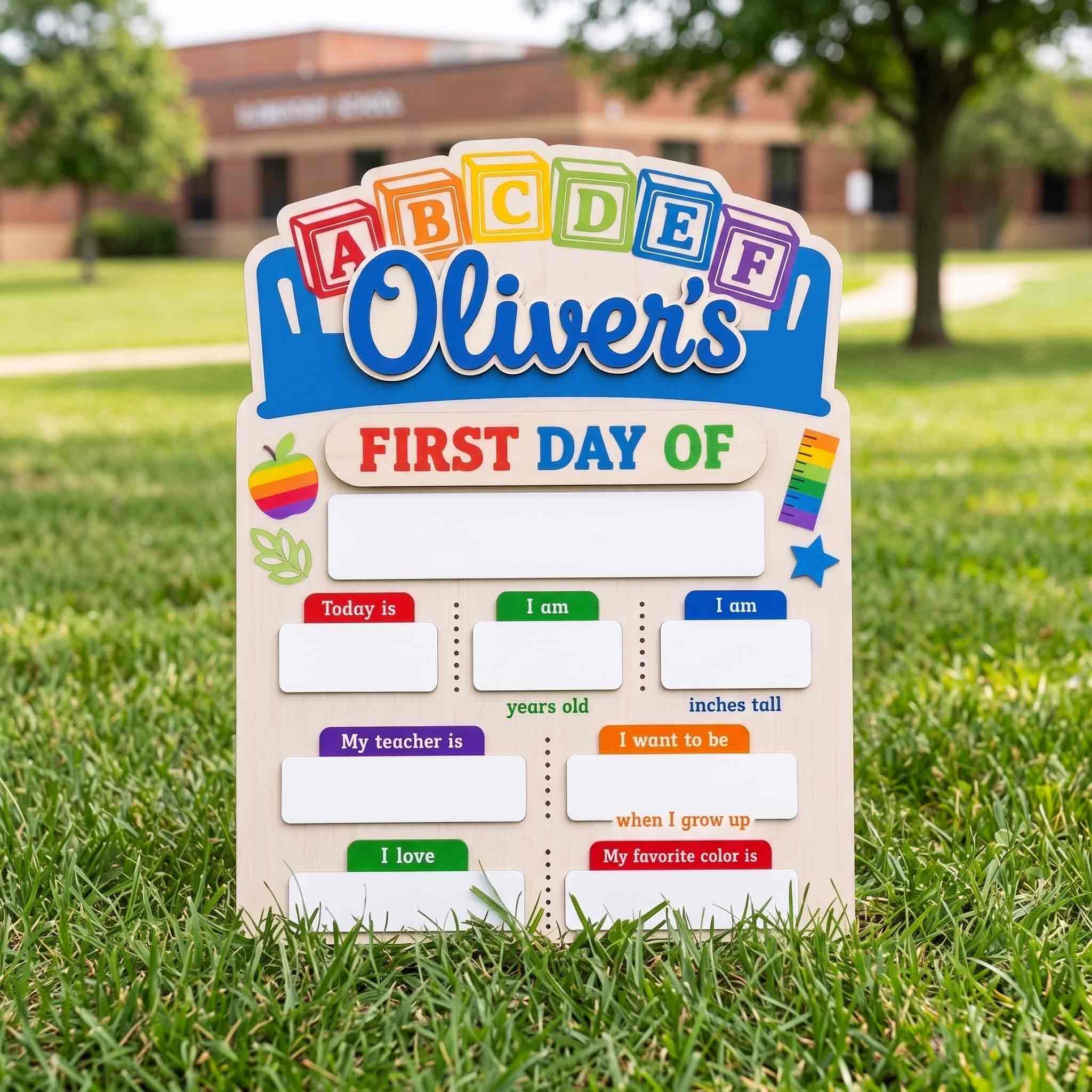 Personalized ABC Blocks First Day School Board, Reusable Dry Erase Board, Back to School Sign
